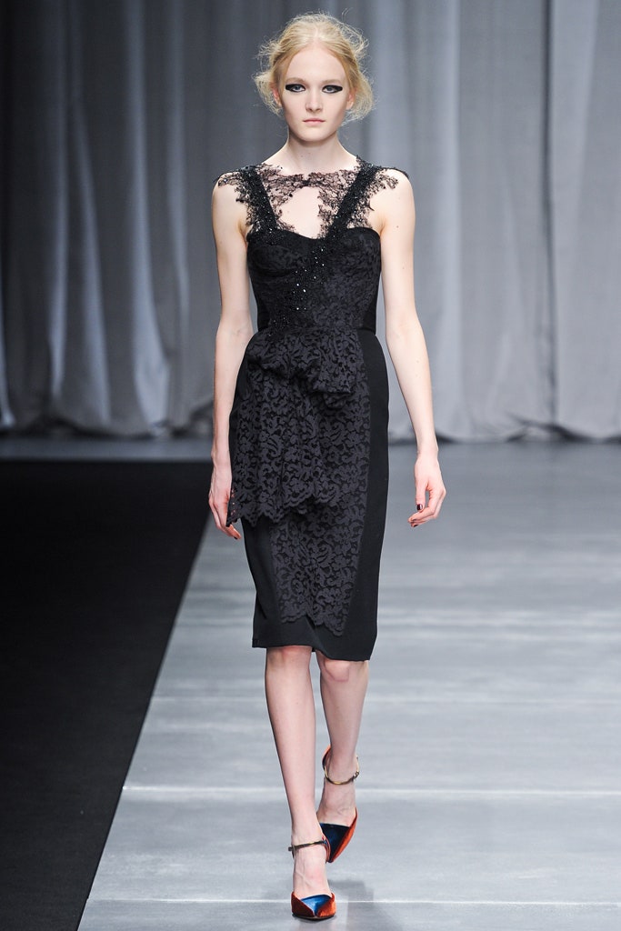 fitted black lace midi dress