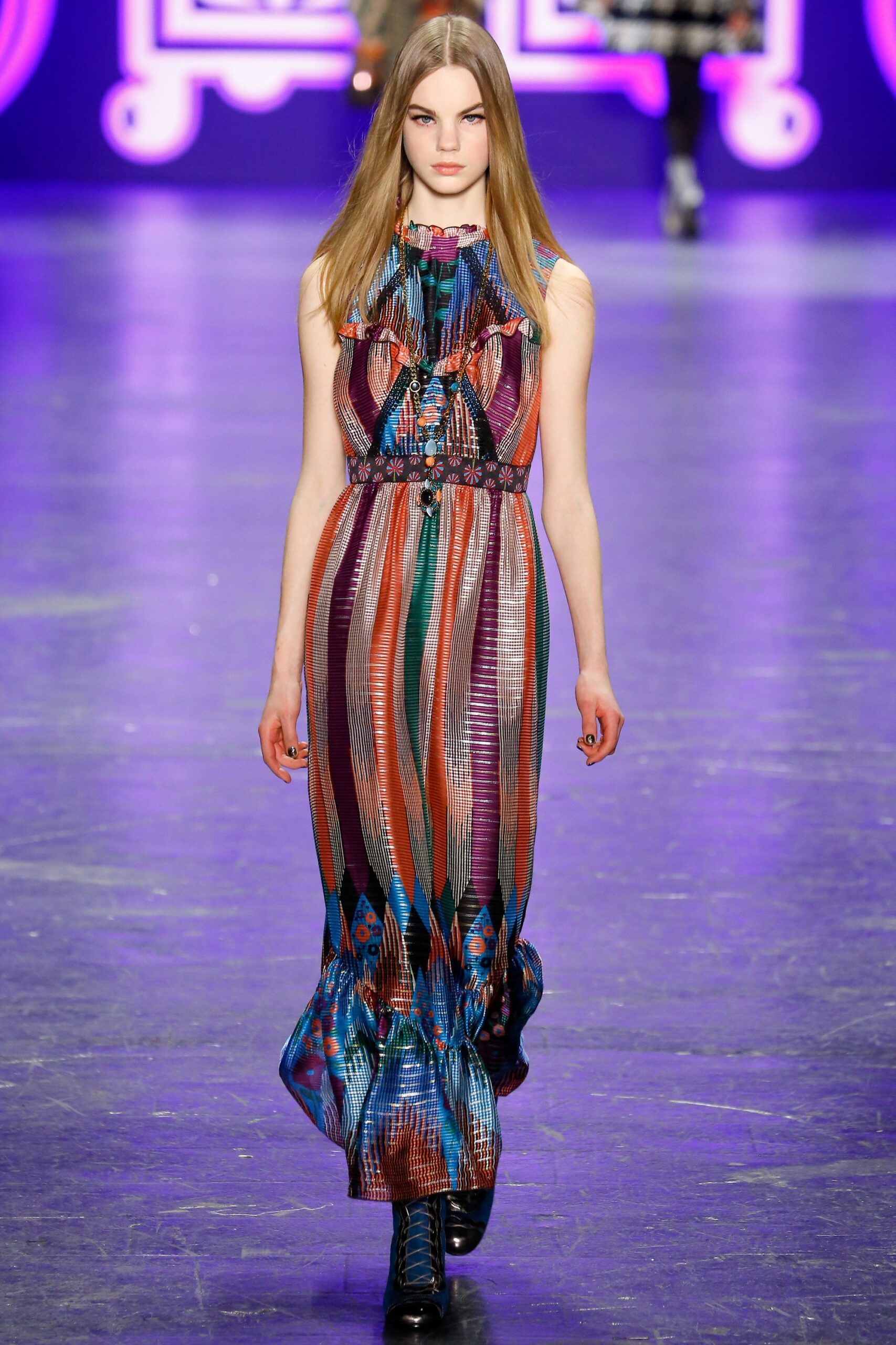 multi-colored silk sleeveless gown