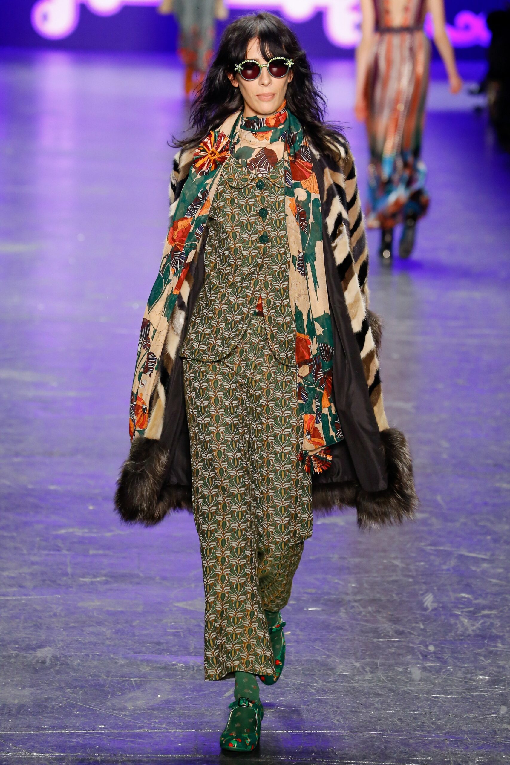 multi-colored relaxed coat and fitted suit
