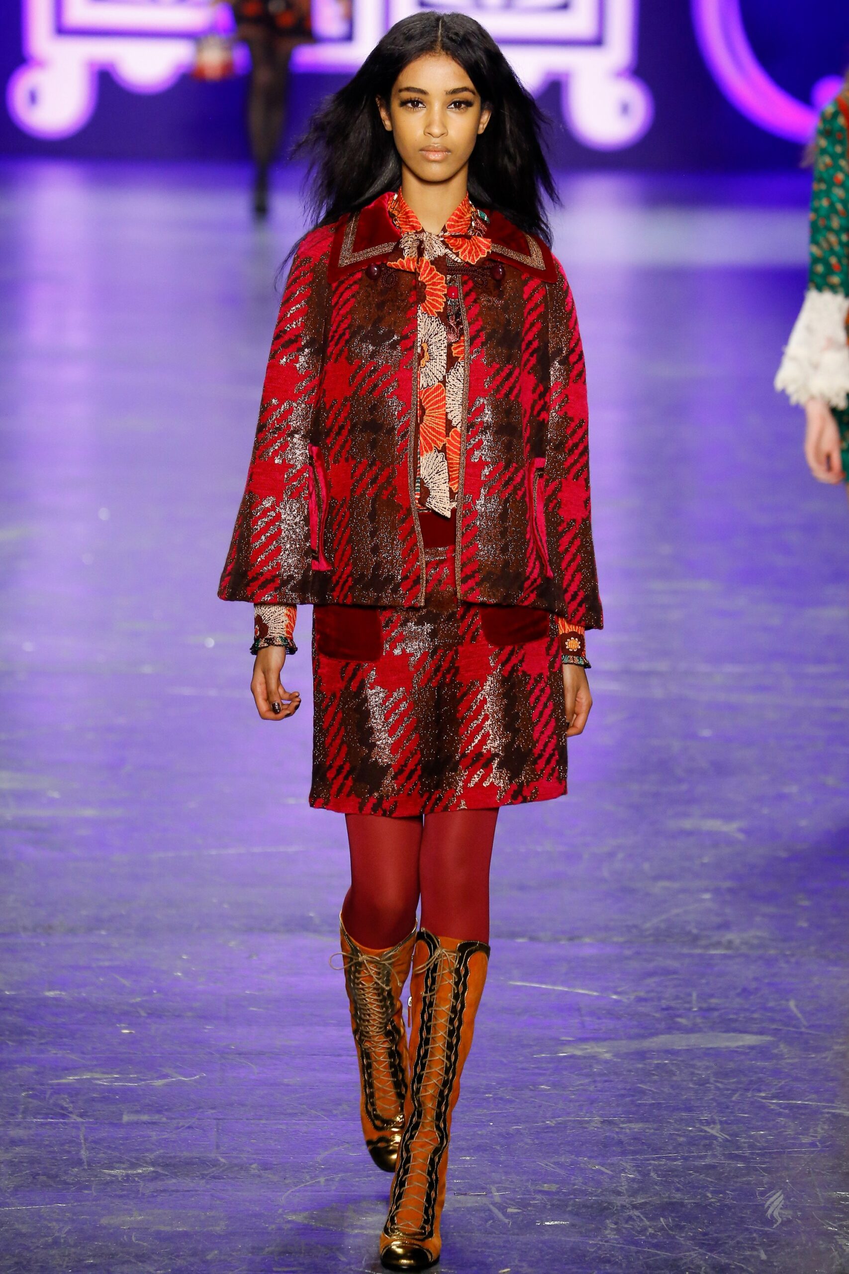 red brown checked cape and mini skirt
