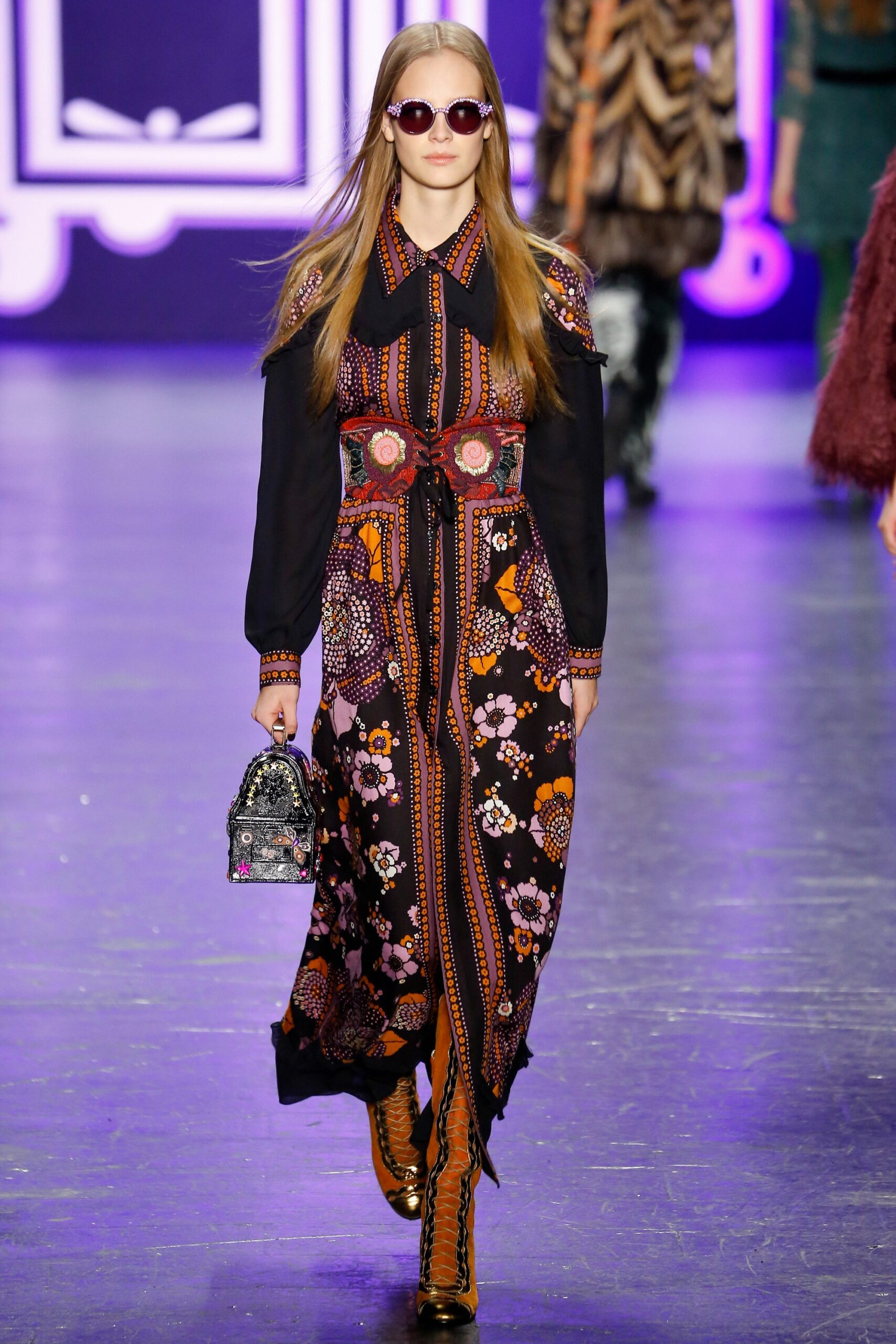 floral black midi dress with embellishments