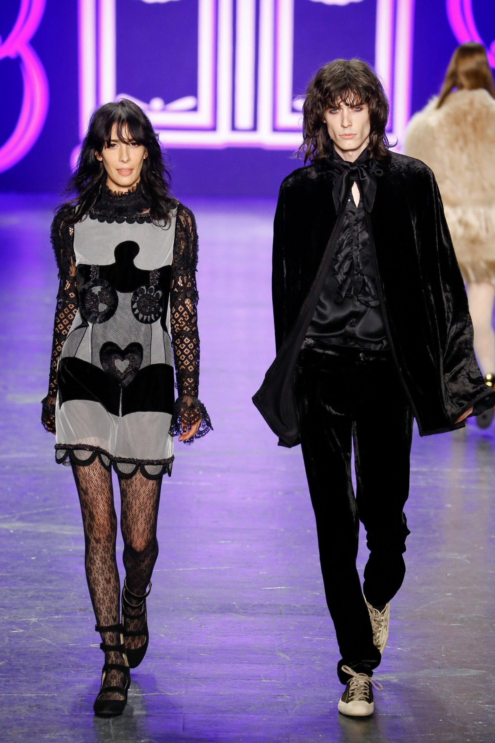 black lace mini dress and velvet jacket