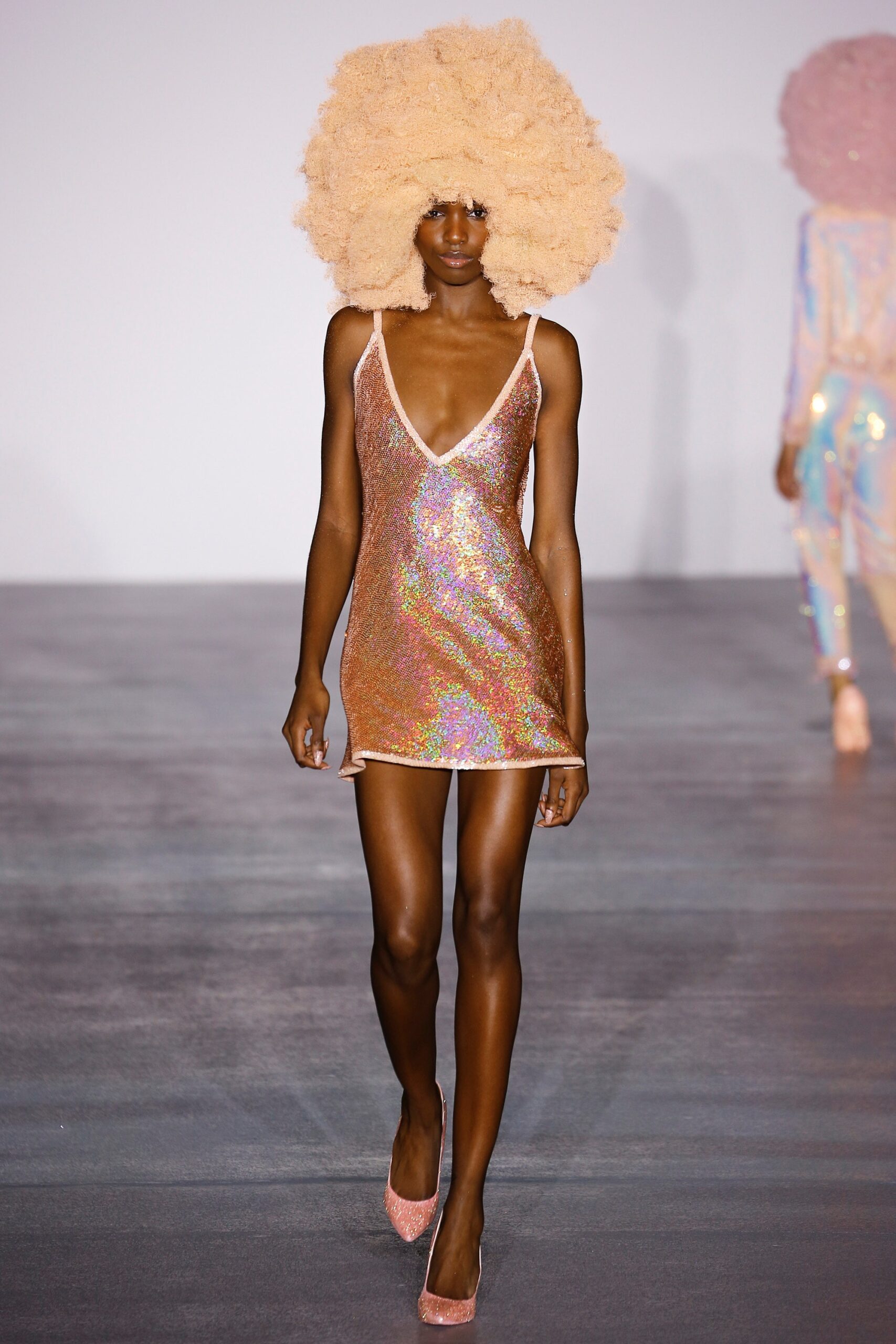 fitted pink sequin mini dress