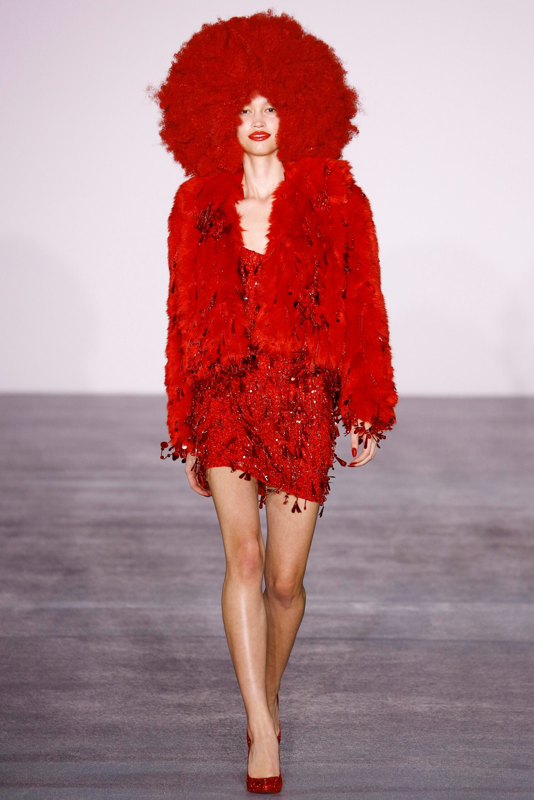 red silk sleeveless v-neck fitted sequined tiered dress