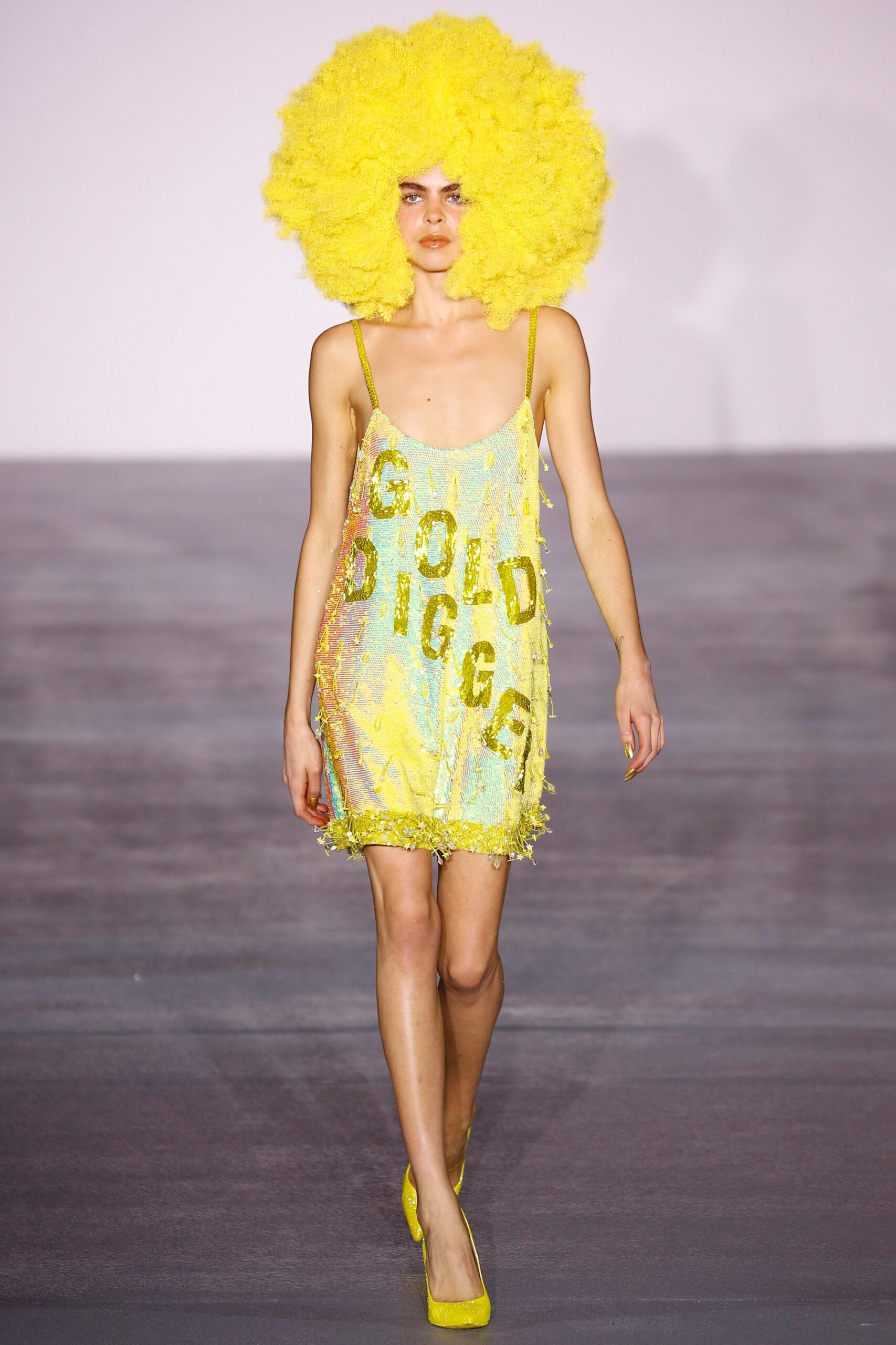 yellow sequined sleeveless dress
