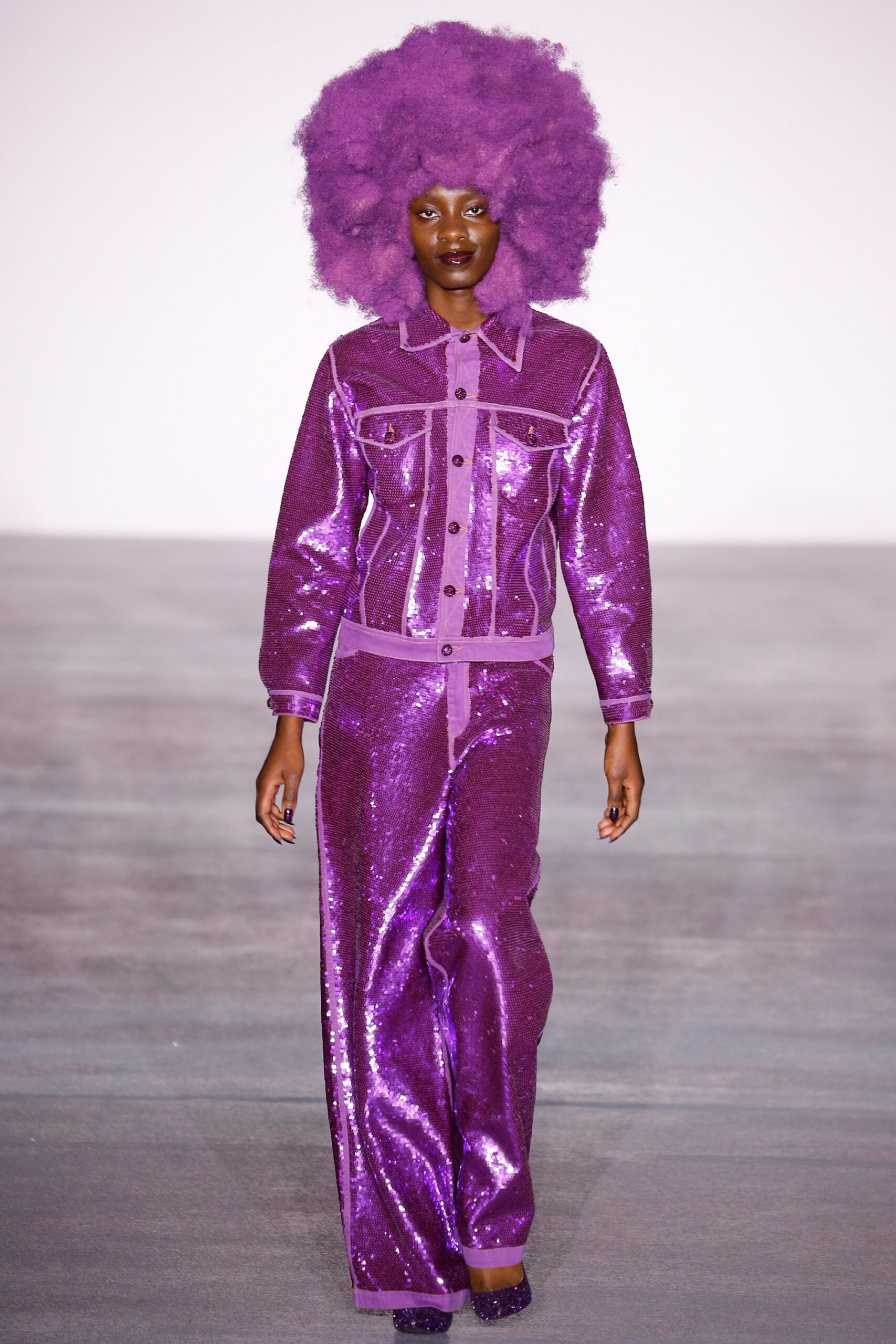 purple sequin jacket and pants