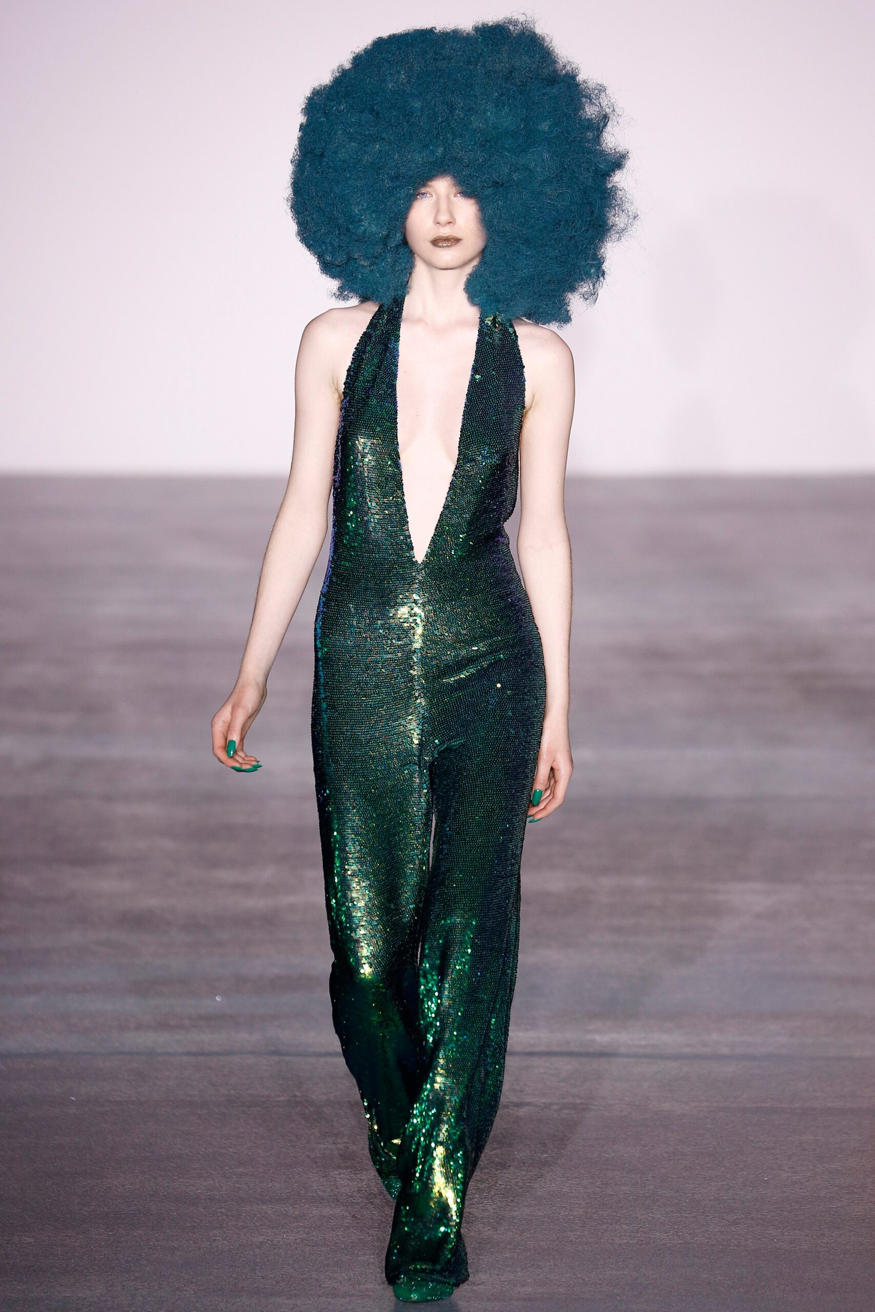 green sequin sleeveless jumpsuit