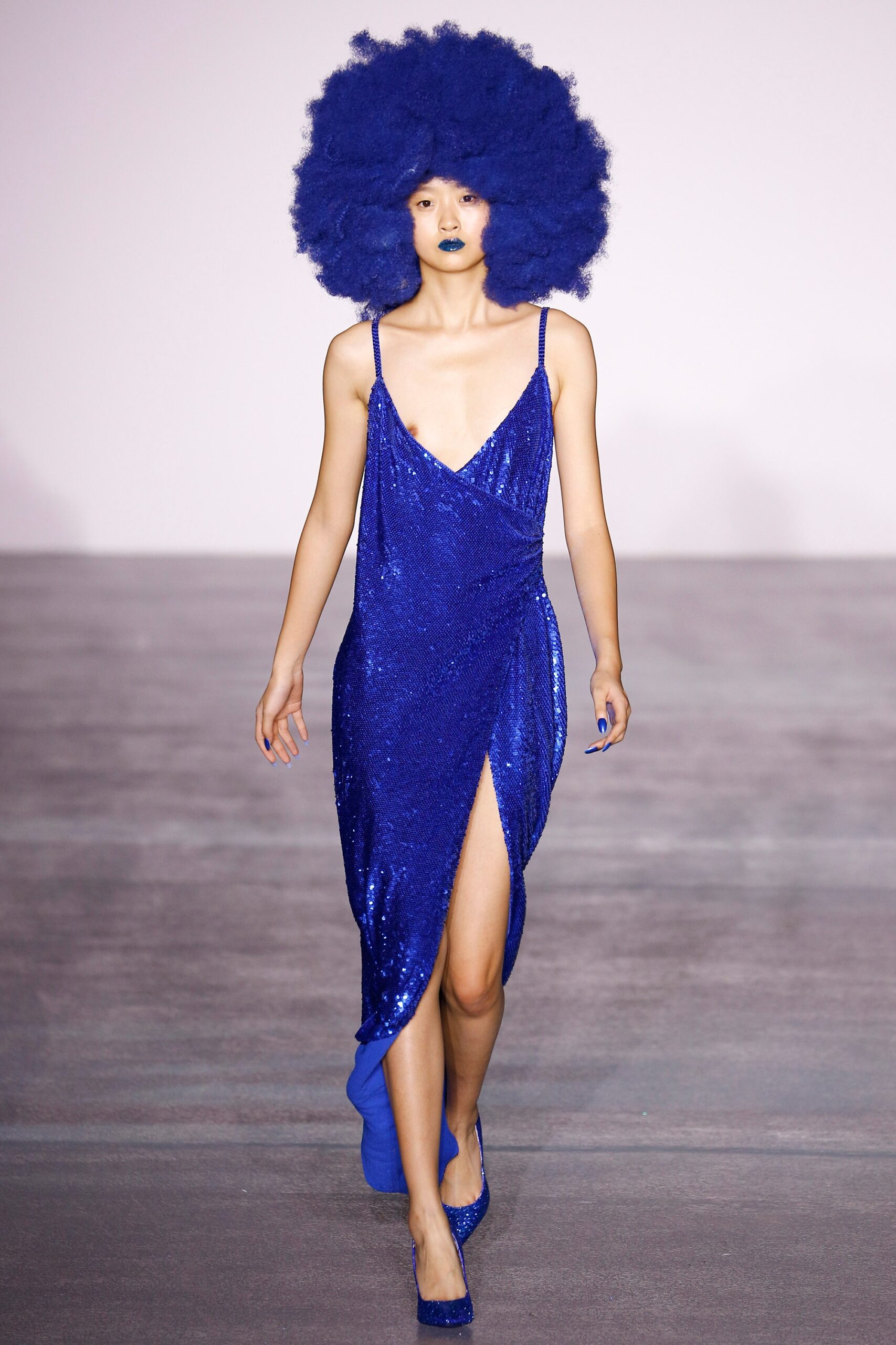 blue sequin sleeveless dress