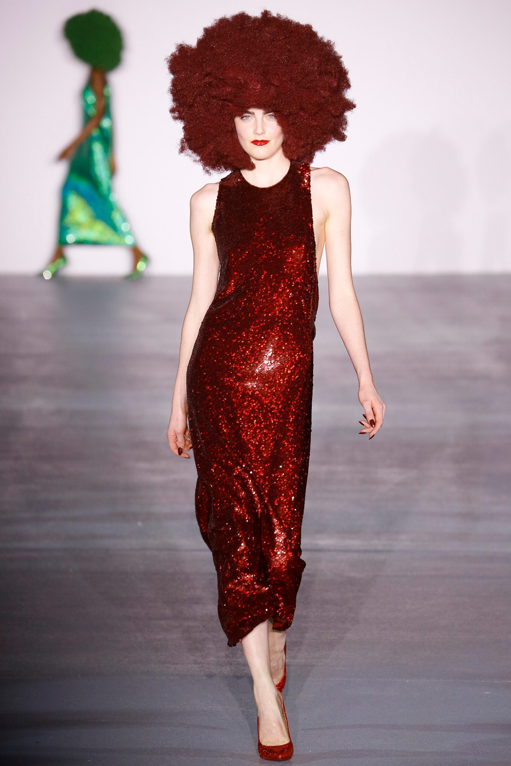 fitted red sequin midi dress