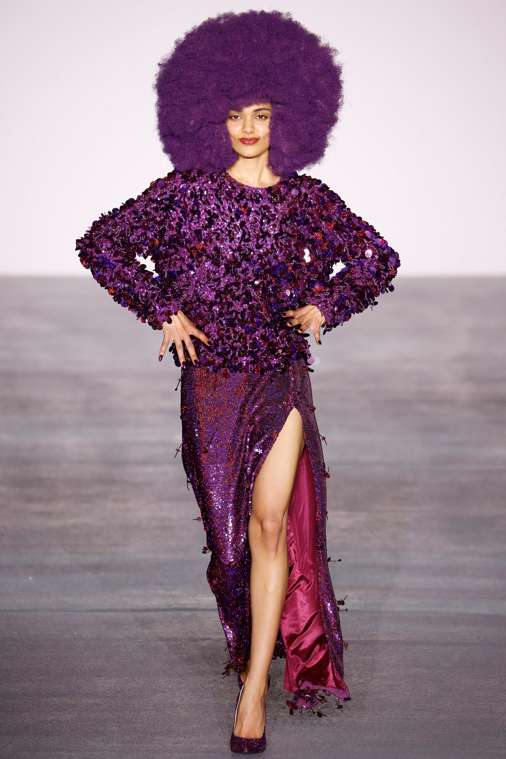 purple sequin fitted gown