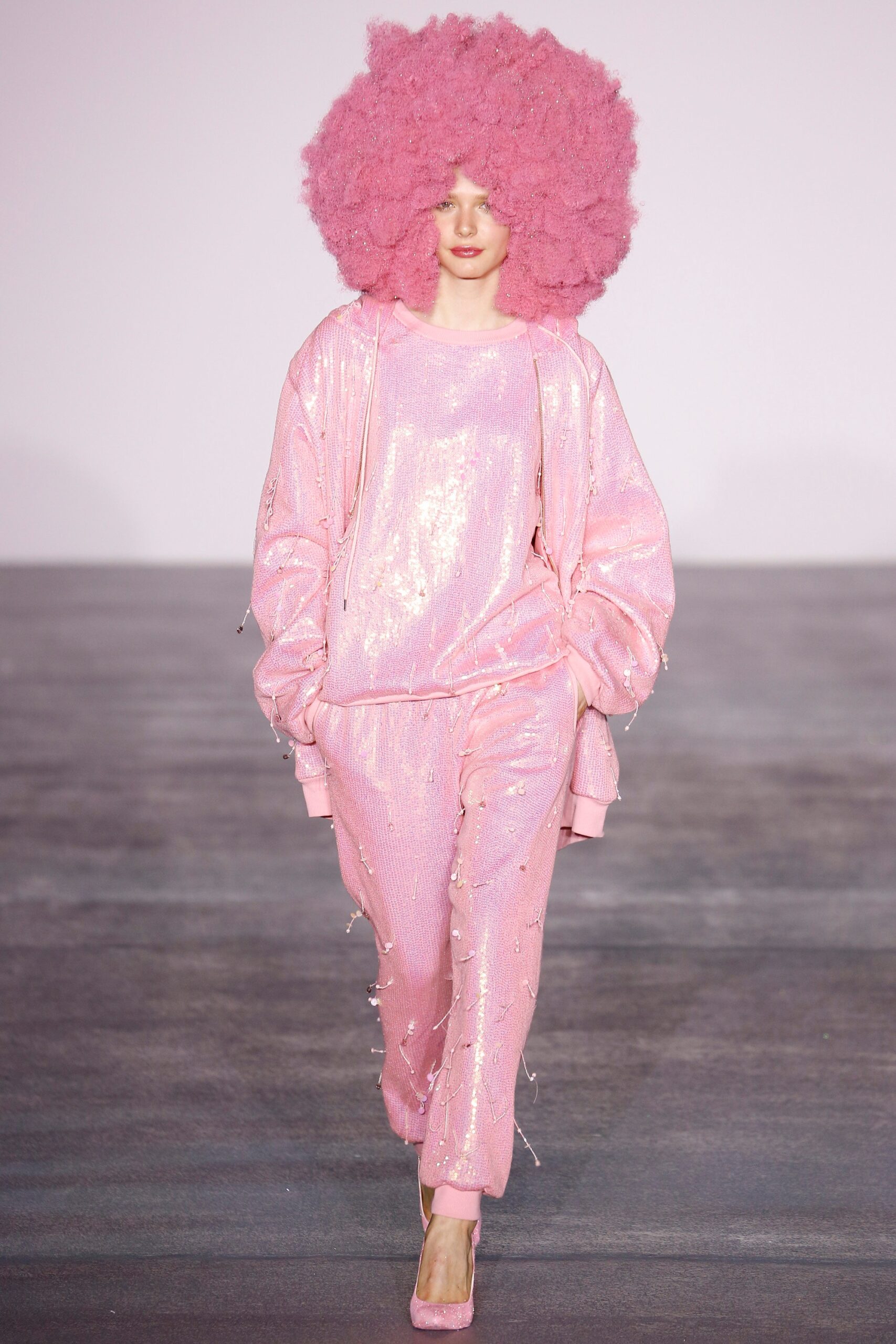 pink oversized satin sweater and pants