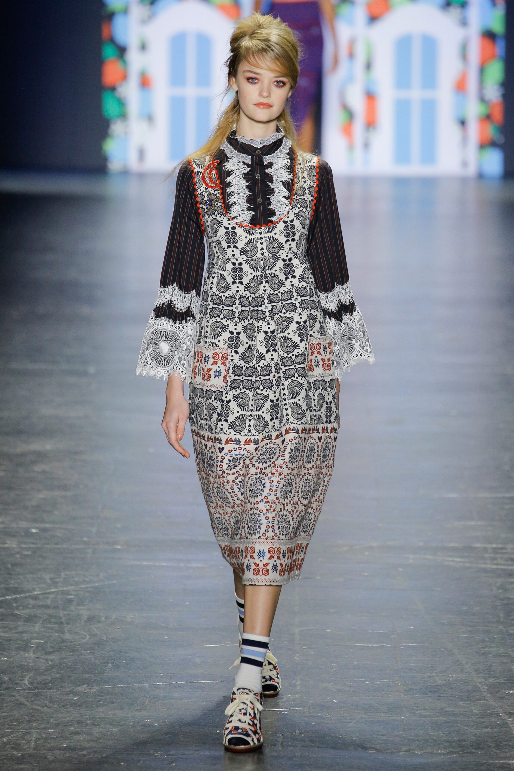 black and white embroidered midi dress