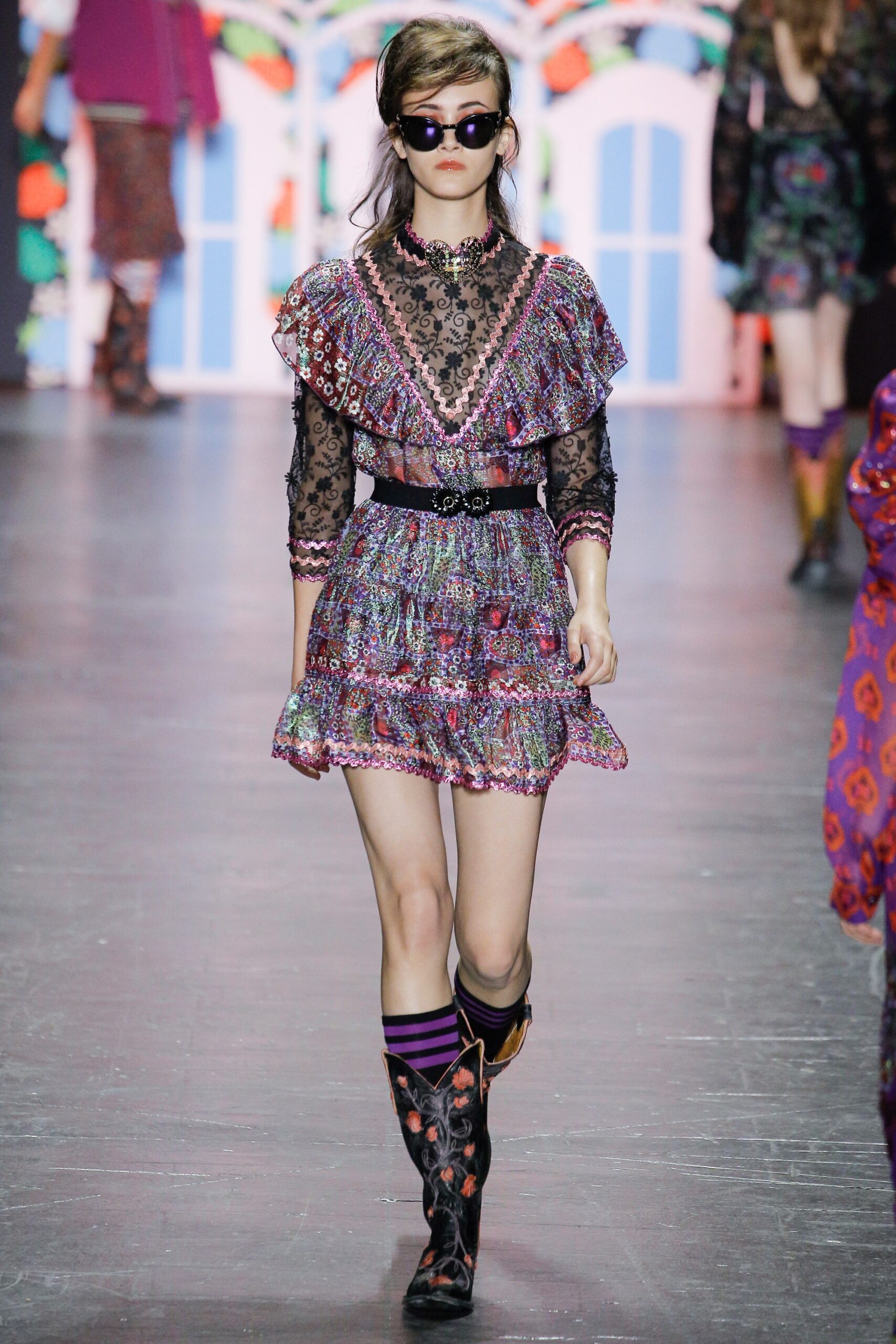 multi-colored ruffled mini dress