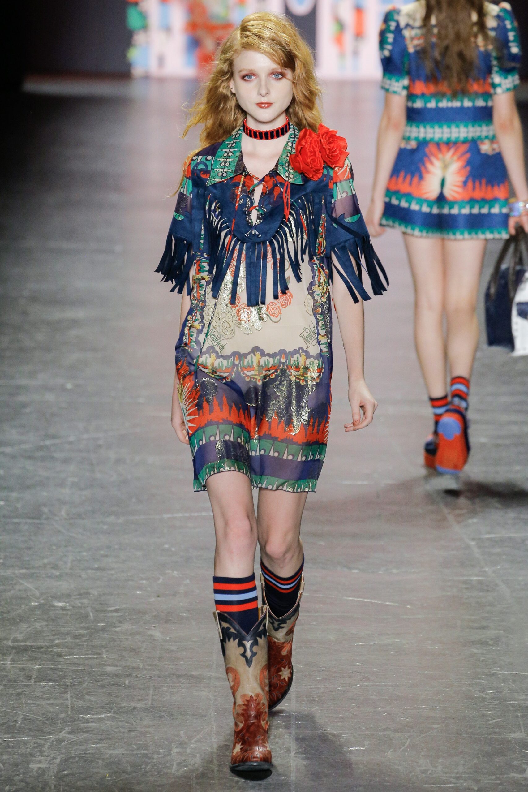 fitted printed dress with fringes