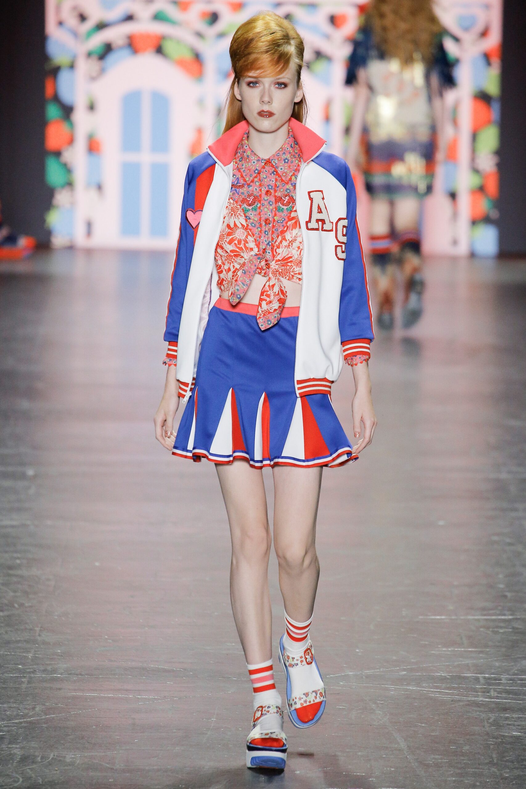 colorful pleated skirt and jacket