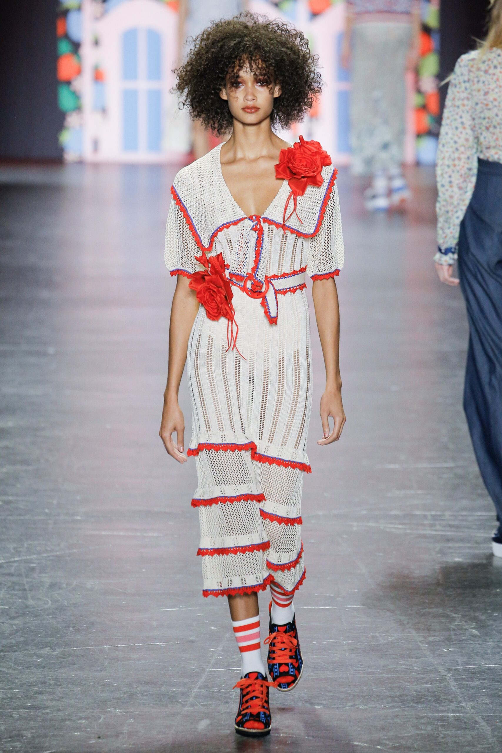 white and red embroidered midi dress