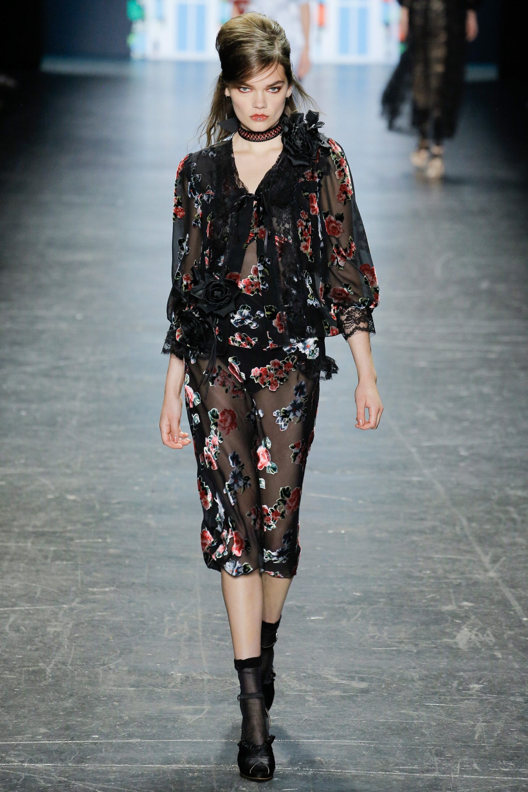 black floral midi dress with lace top