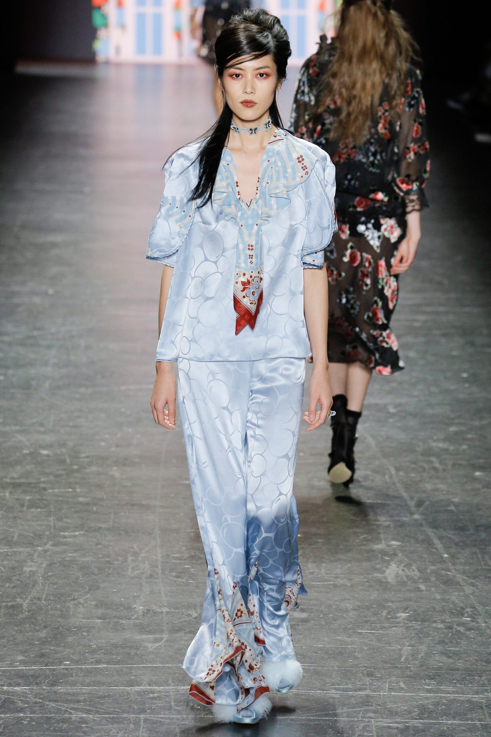 blue silk relaxed top and pants