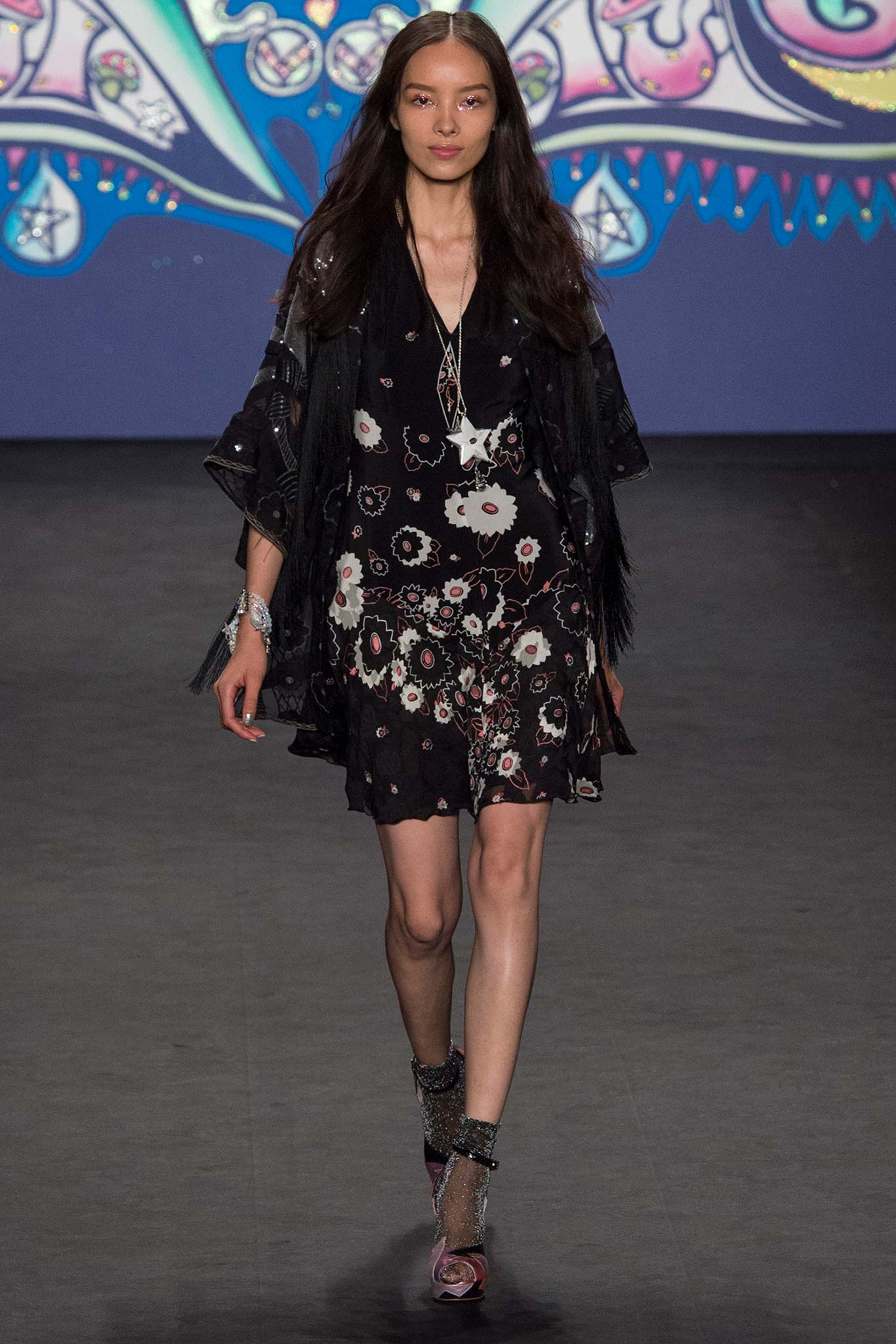 black floral mini dress with cape