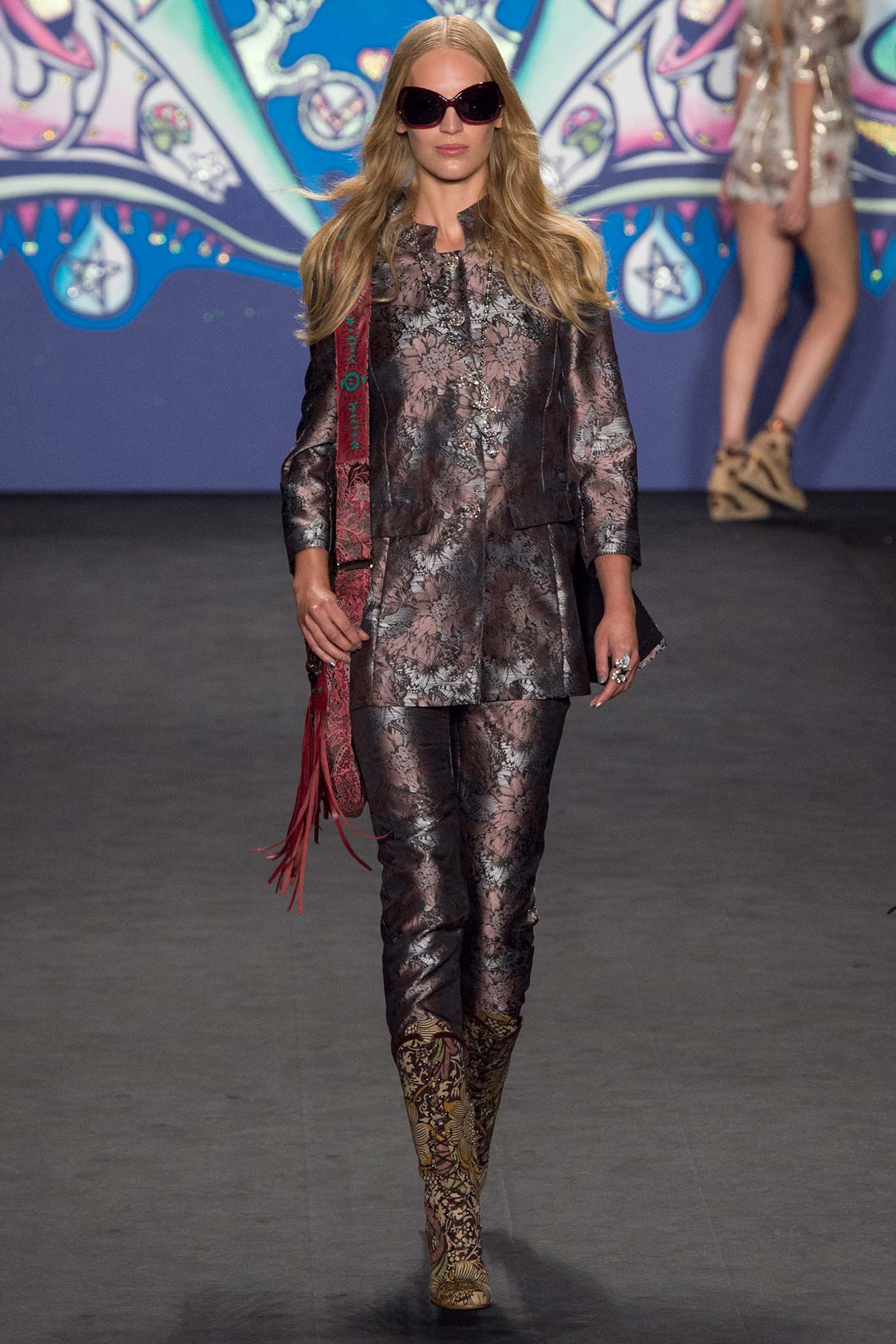 brown embroidered silk suit