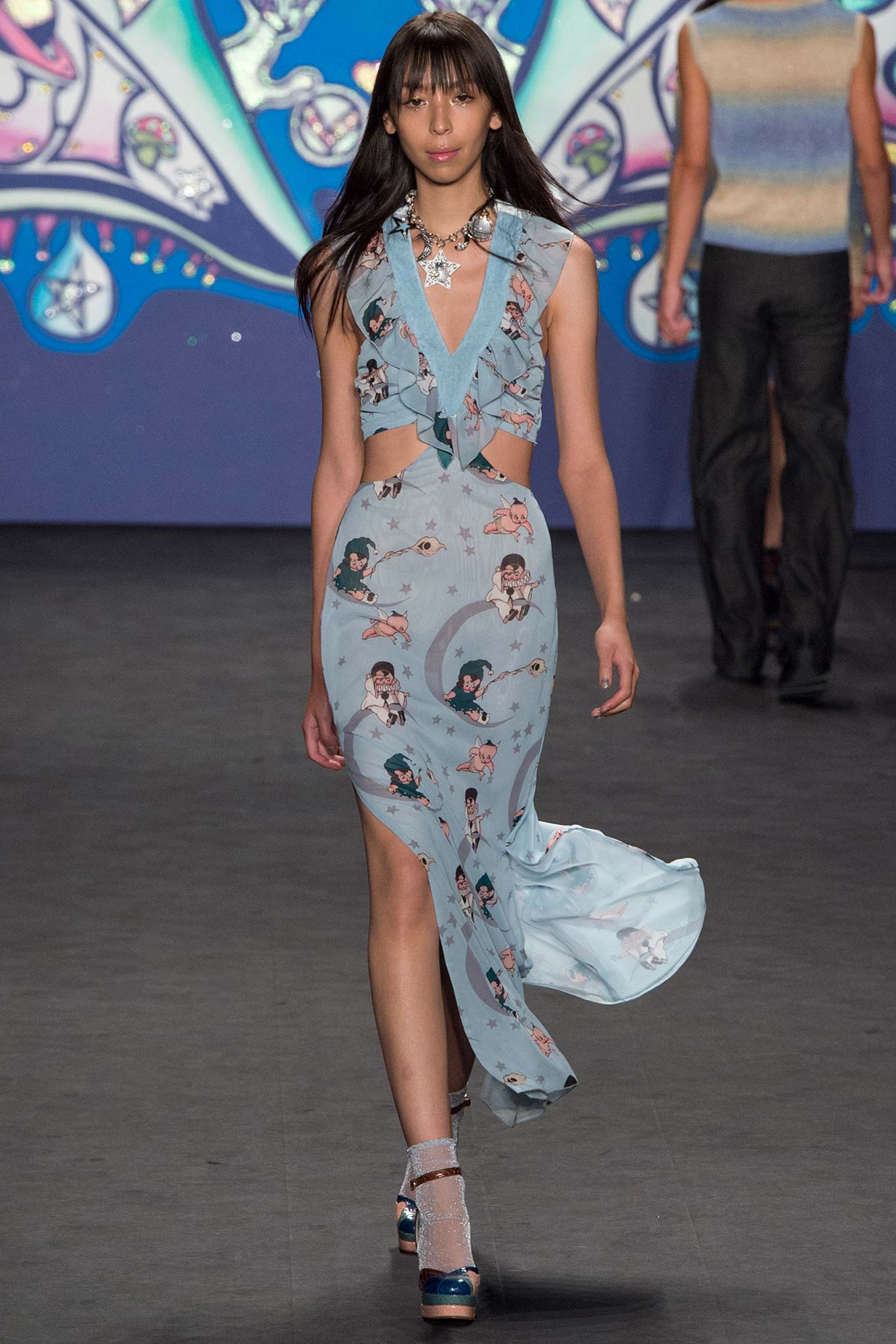 blue silk sleeveless dress