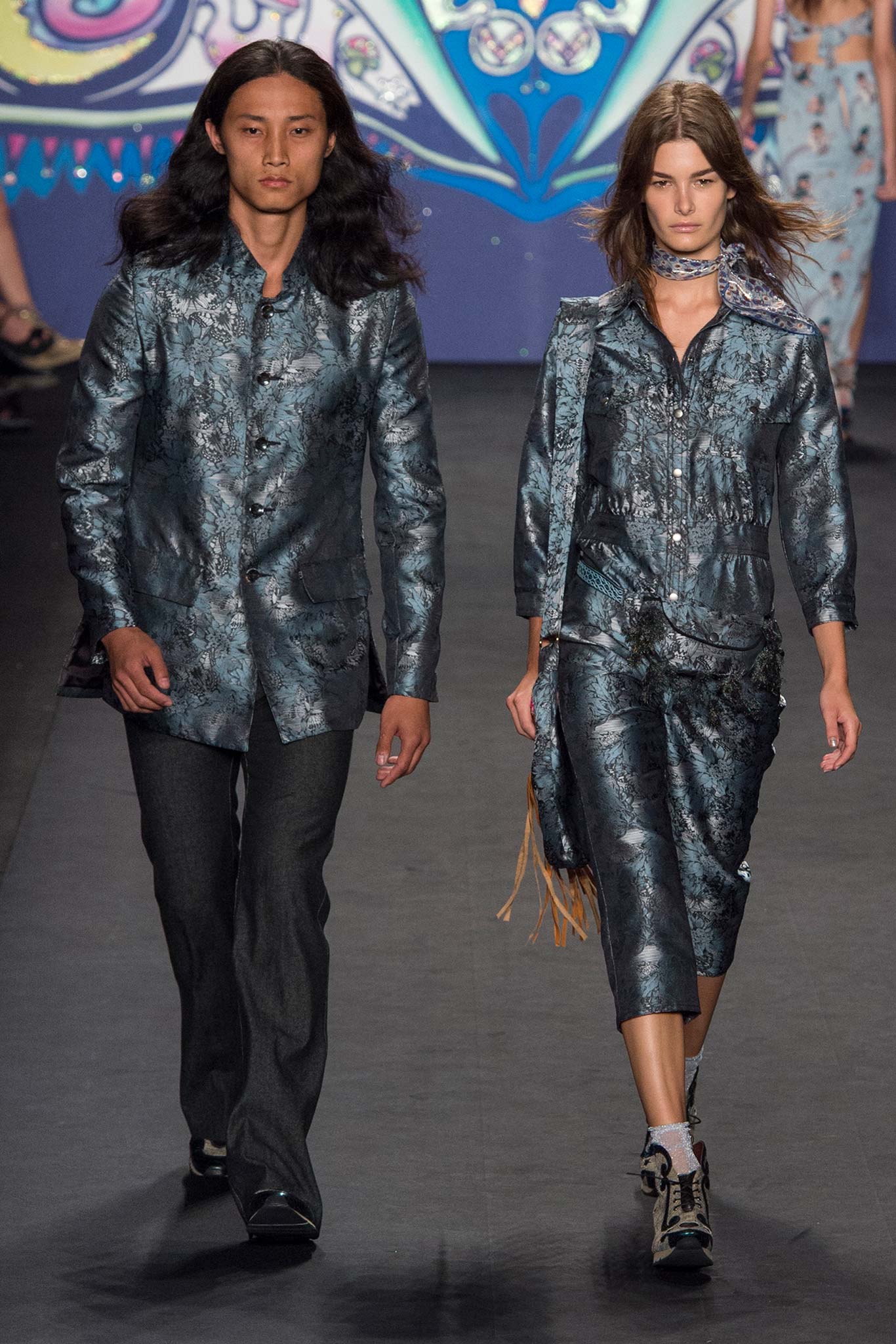 blue silk embroidered dress and jacket