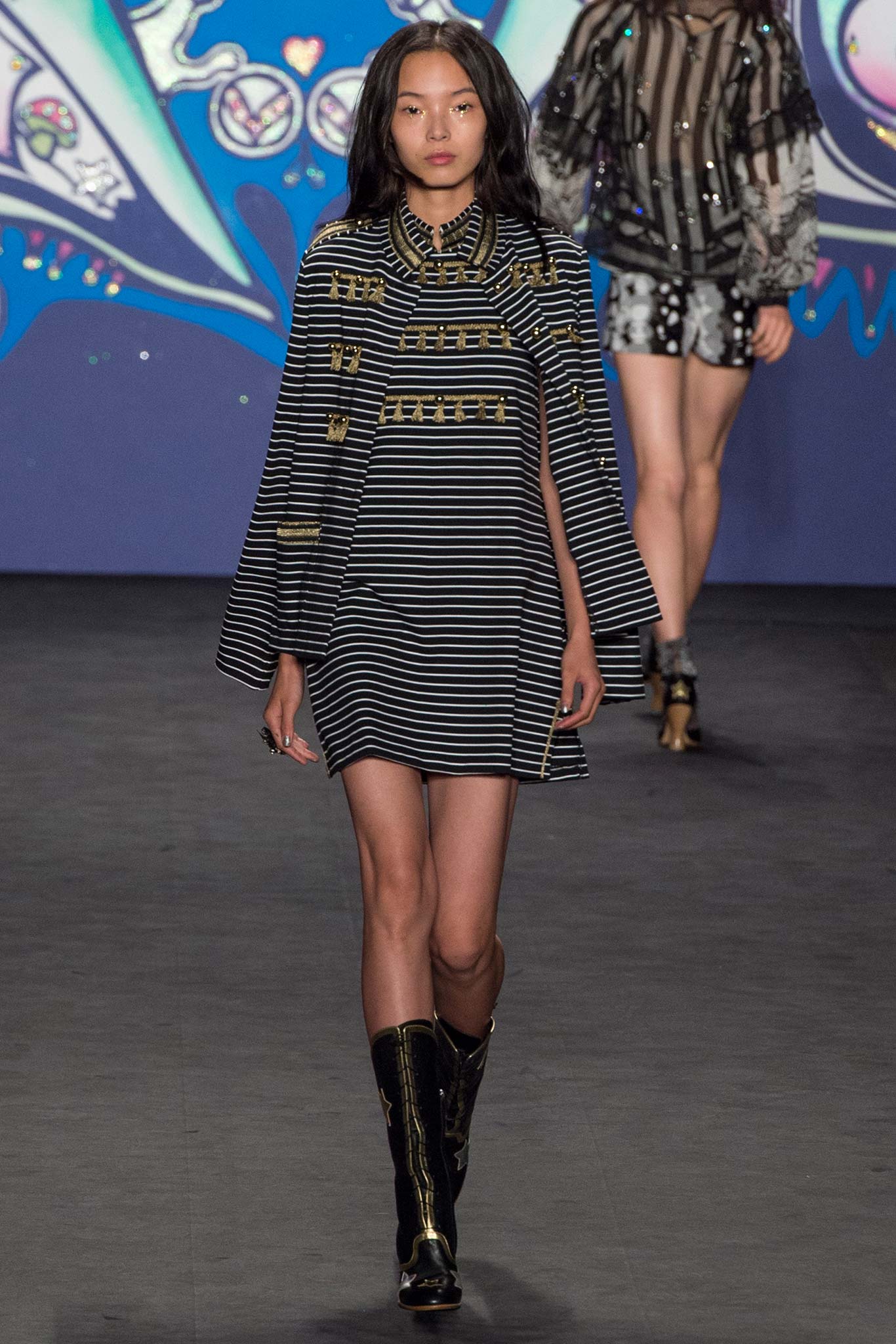 black and white striped cape dress