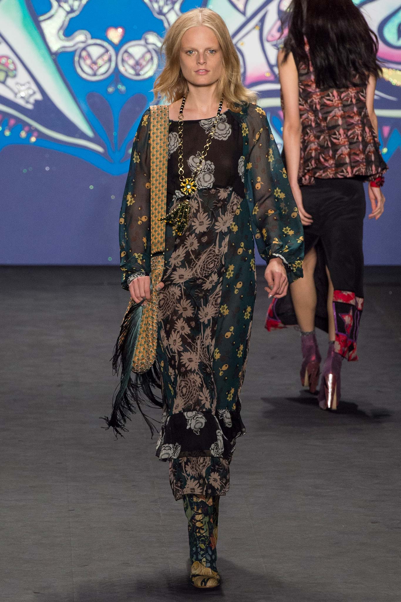 black and green floral midi dress