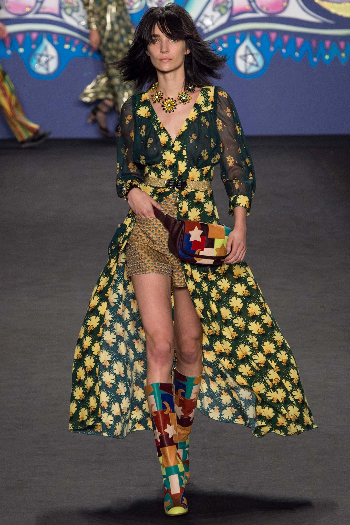 floral maxi dress with printed shorts