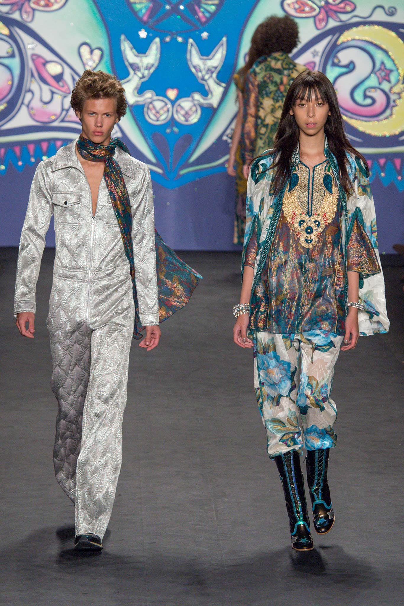 multi-colored silk jumpsuit and pants