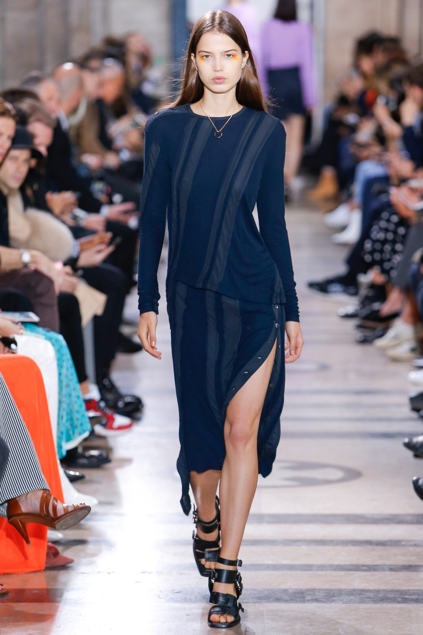 navy fitted long-sleeve dress