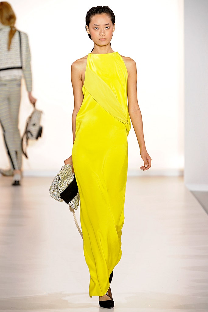yellow silk sleeveless gown