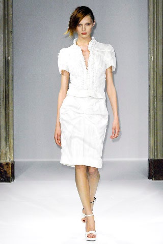 white fitted blouse and pencil skirt