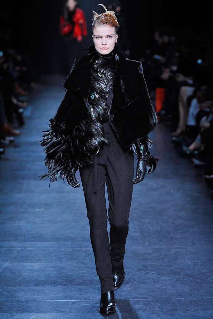 black fur coat with slim pants
