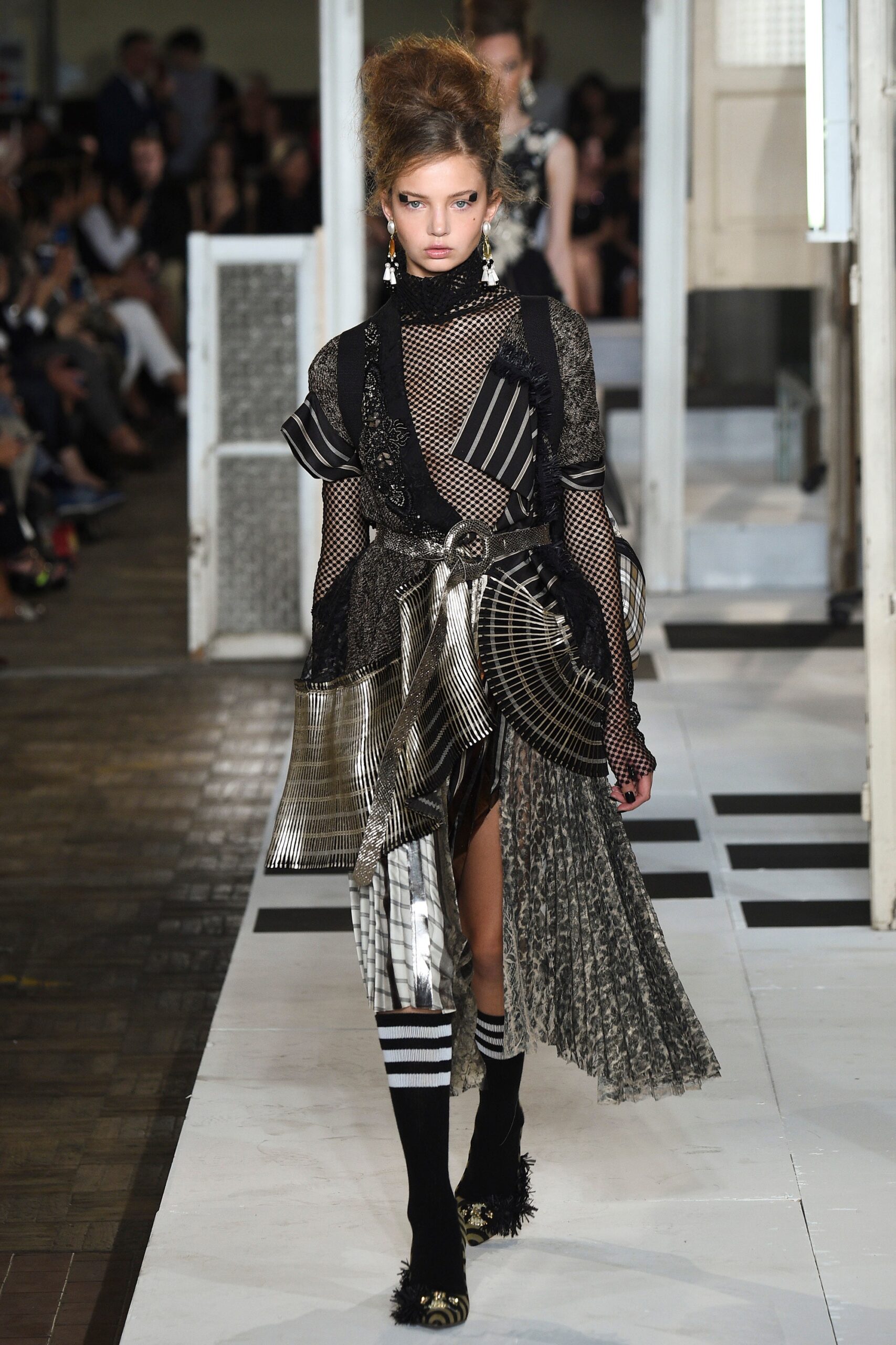 black and white layered midi dress