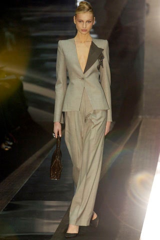 gray wool long-sleeve v-neck tailored buttoned straight-leg suit