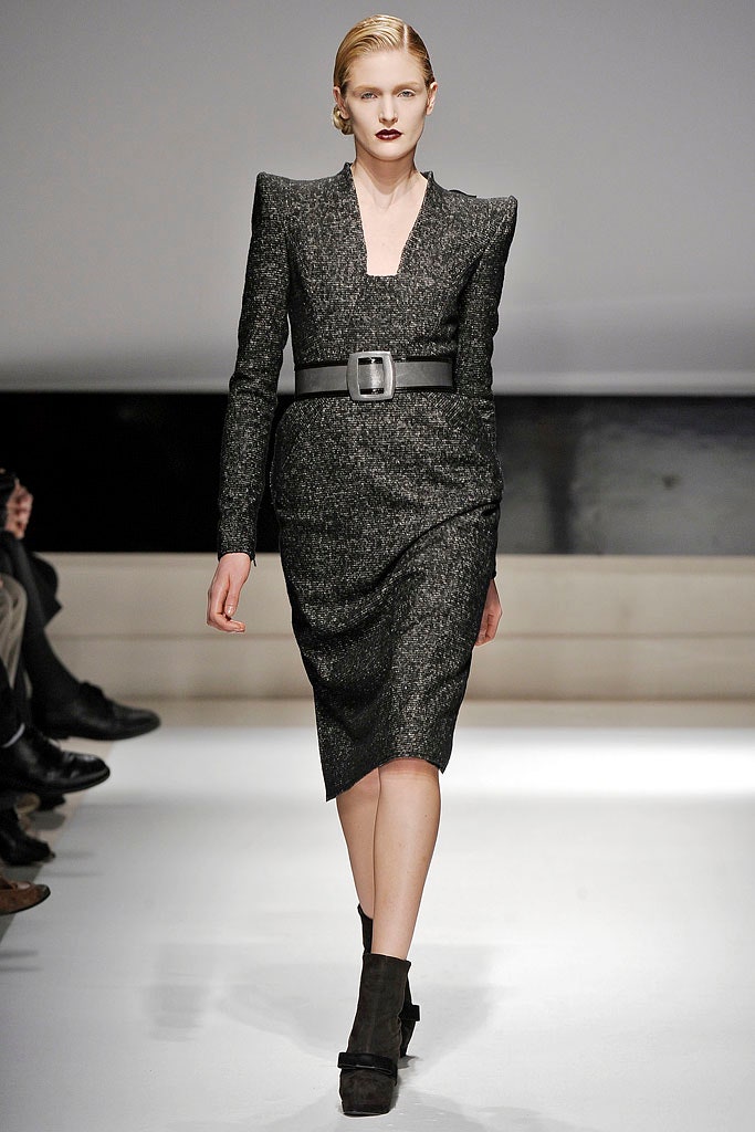 fitted black gray wool dress