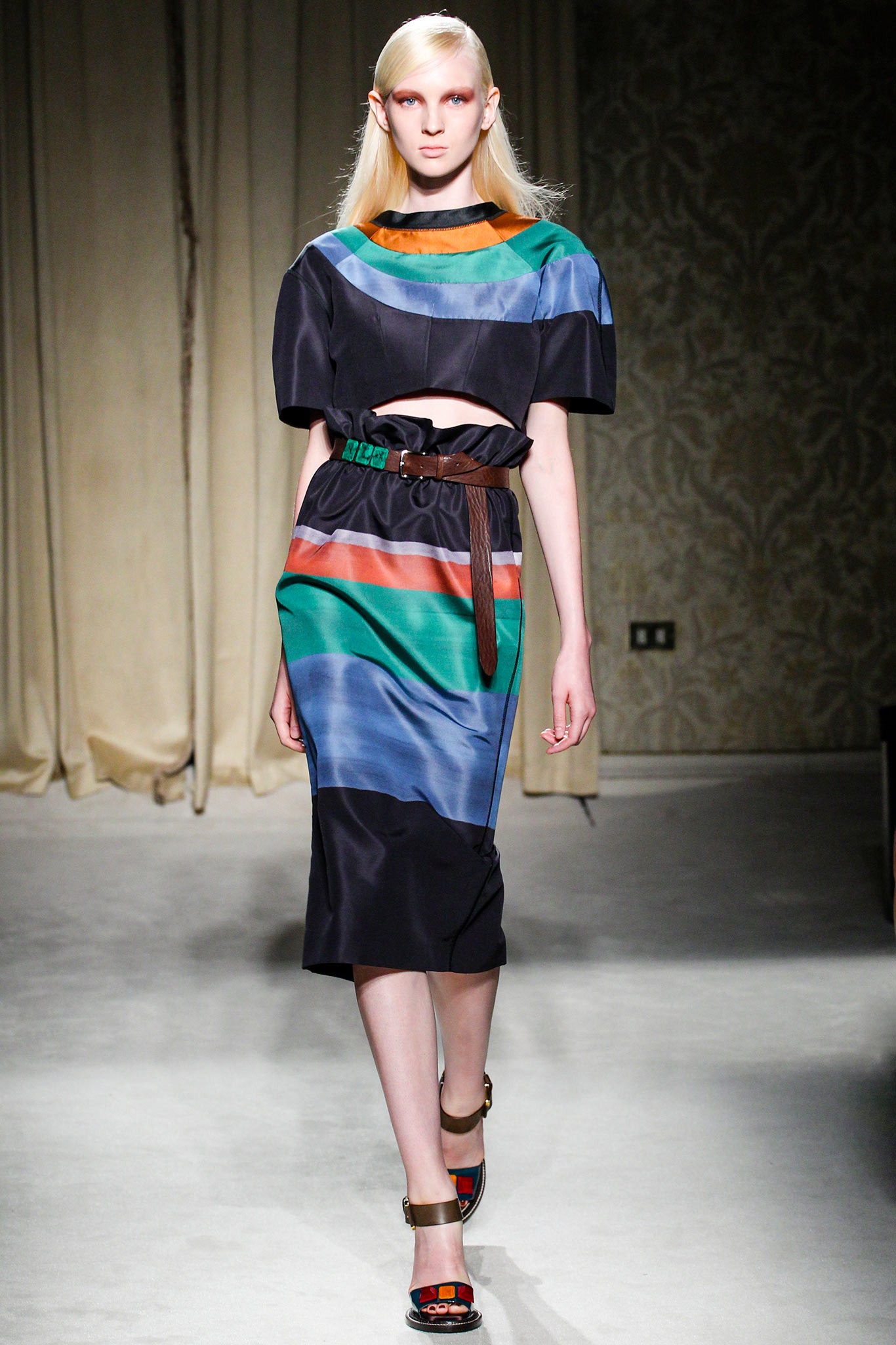 color-blocked silk midi dress