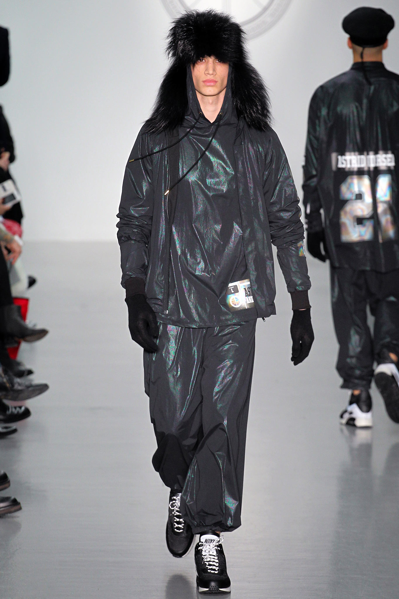 black vinyl relaxed jacket and pants