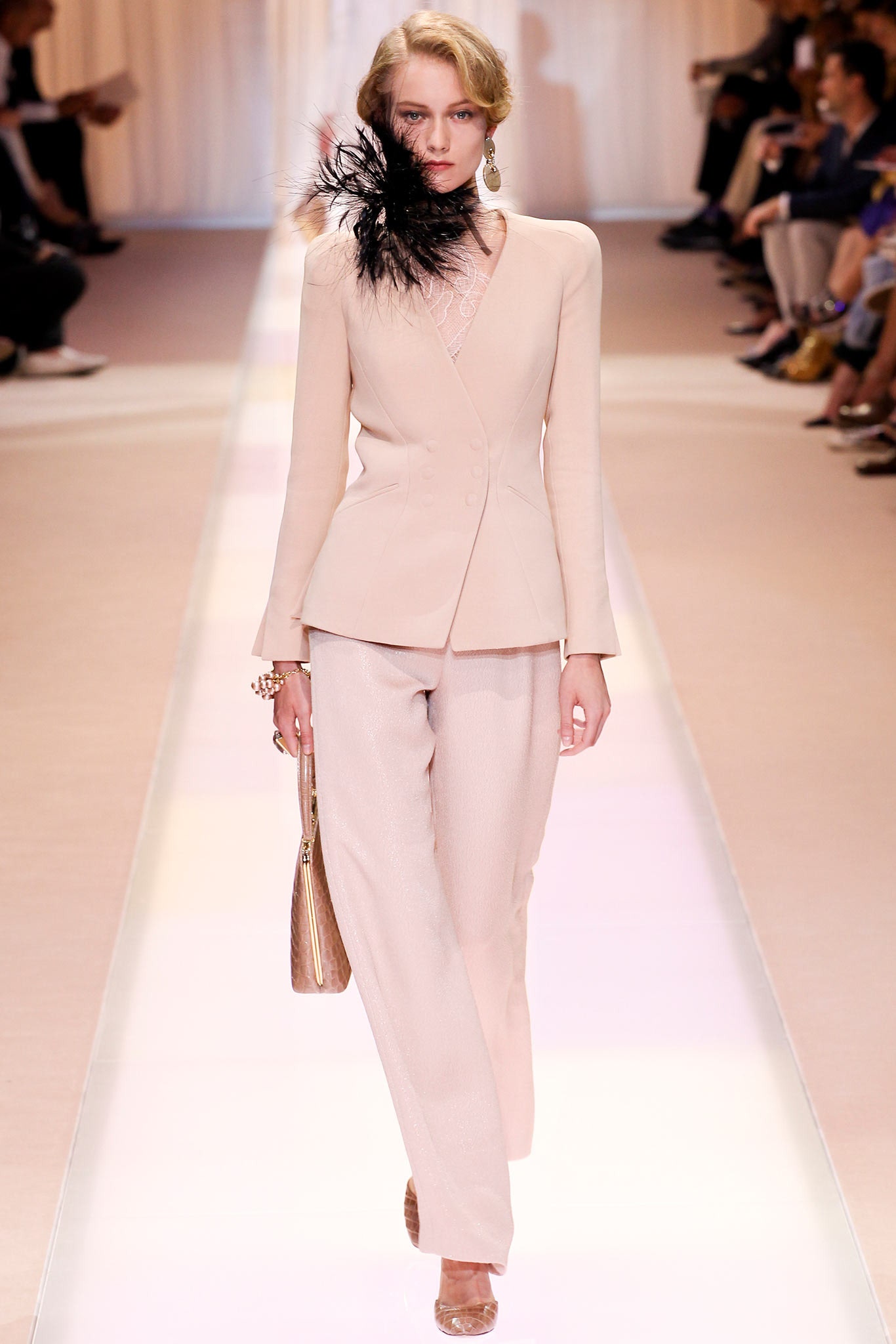beige silk long-sleeve collared tailored buttoned blazer