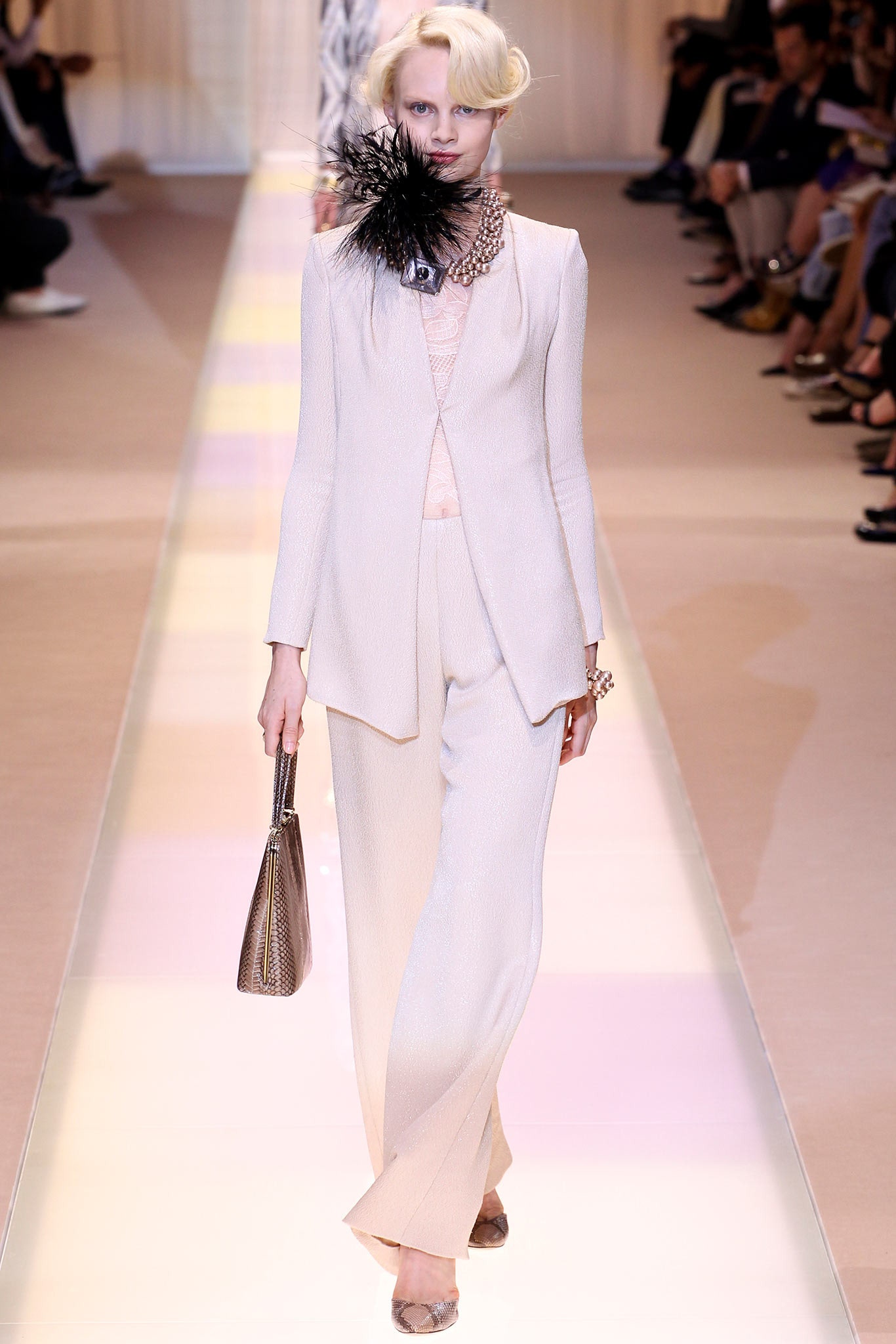 beige tailored silk suit