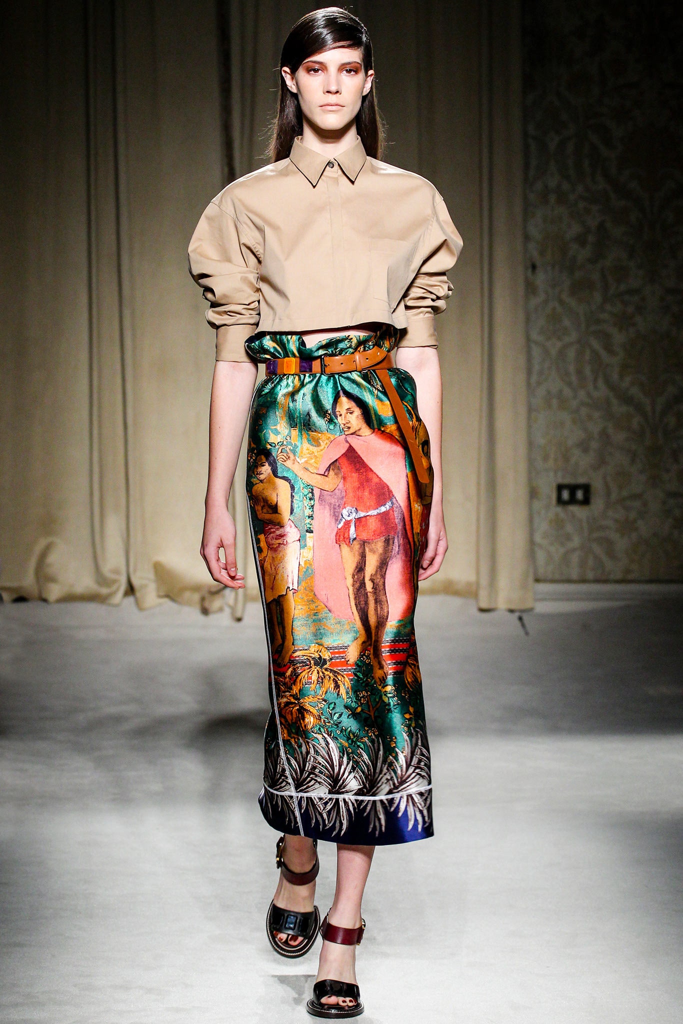 multi silk fitted pencil midi skirt
