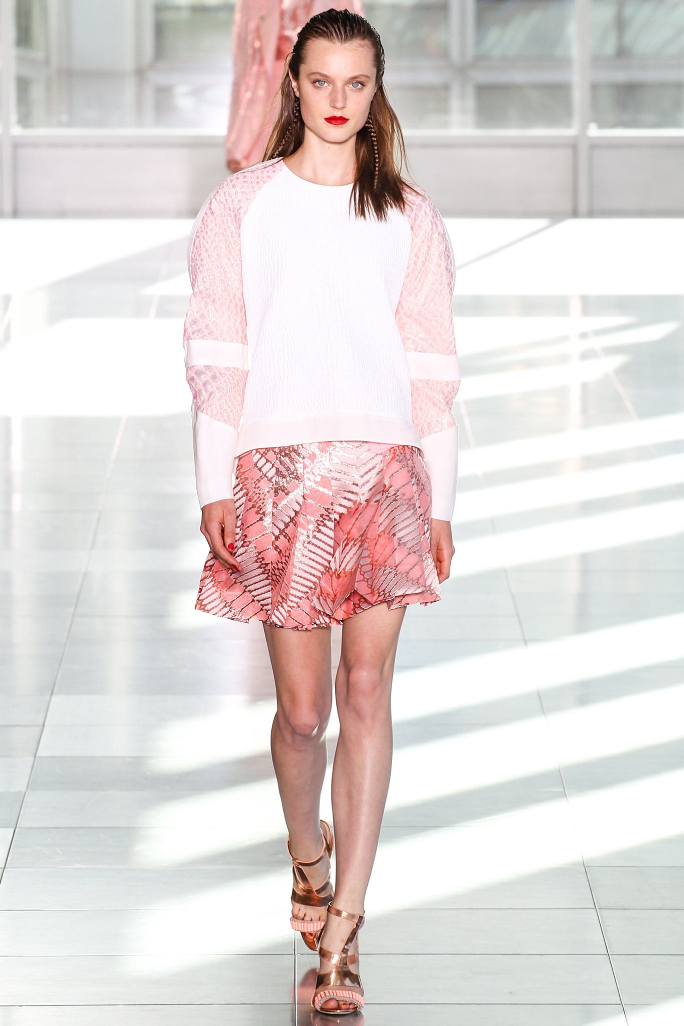 white pink relaxed top with mini skirt