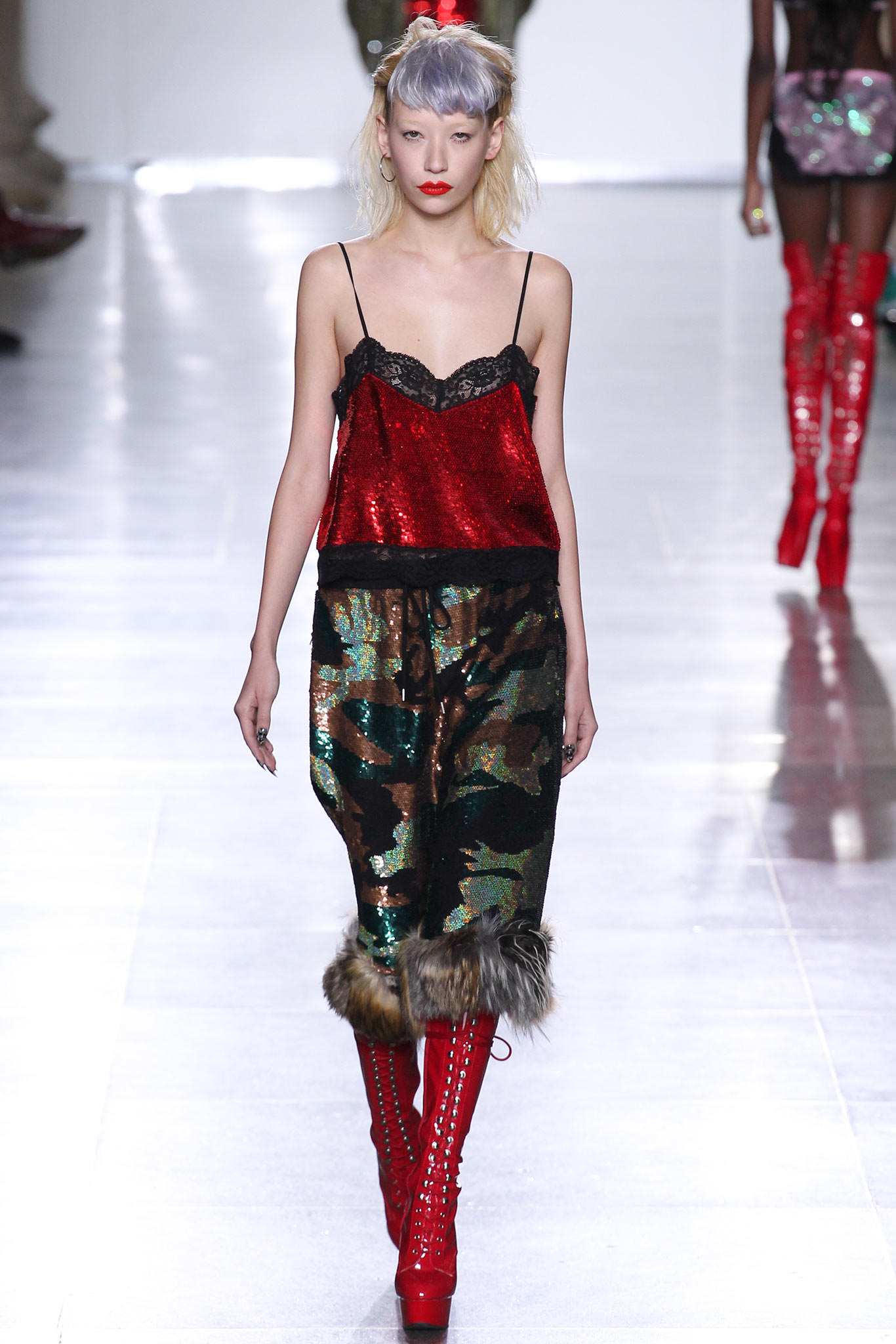 red sequin sleeveless v-neck fitted layered shiny top