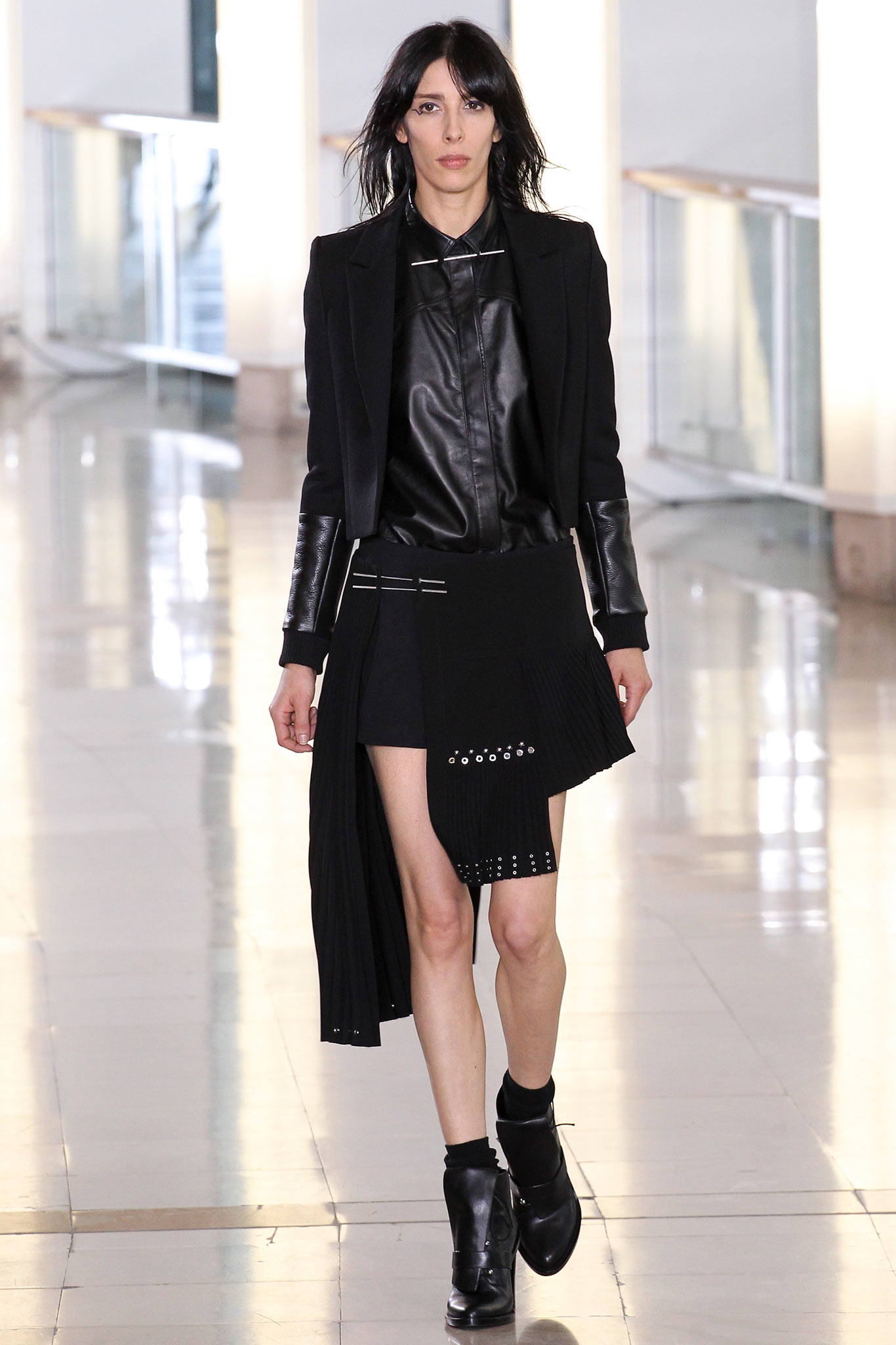 black leather blazer and skirt