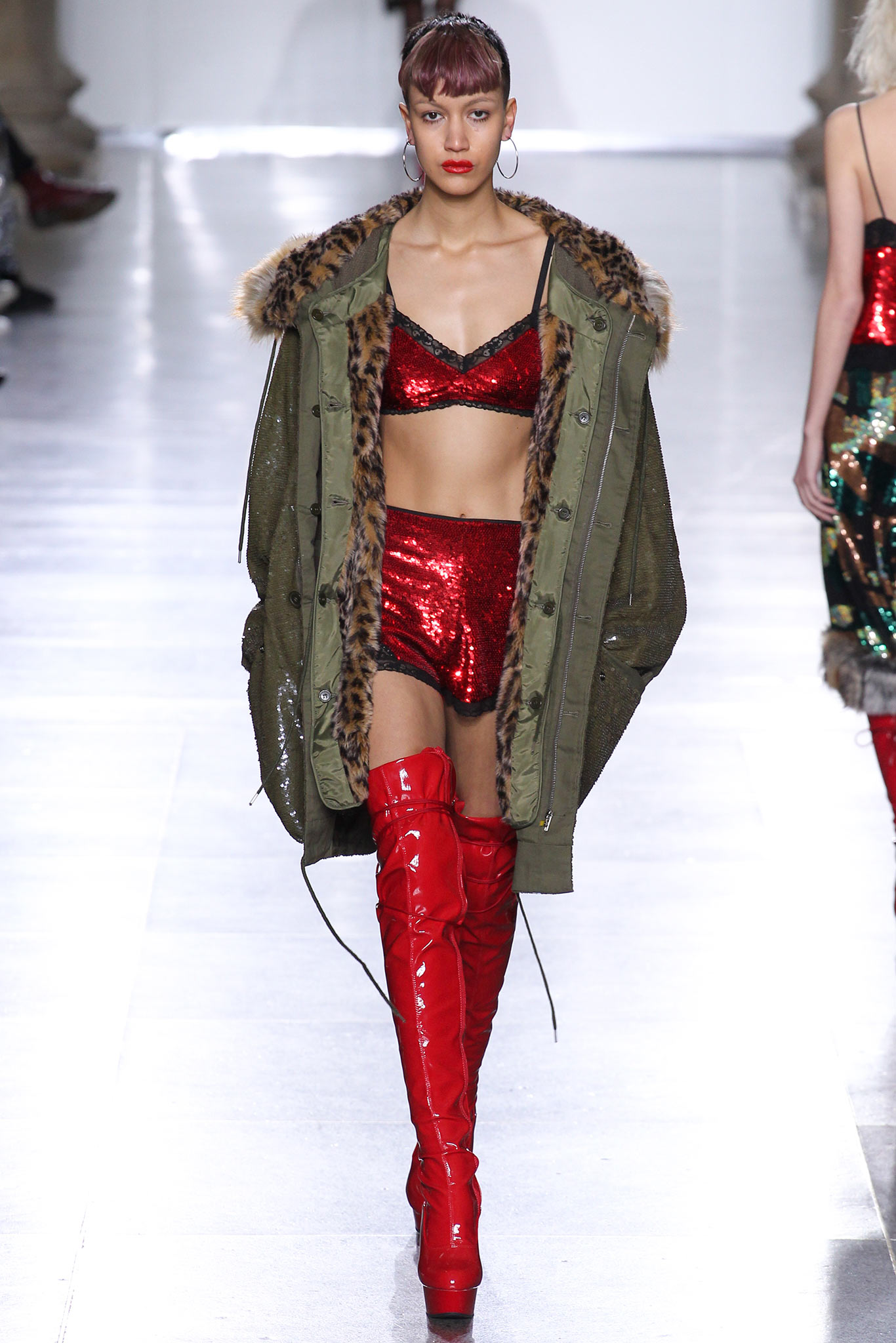 green parka with red bikini