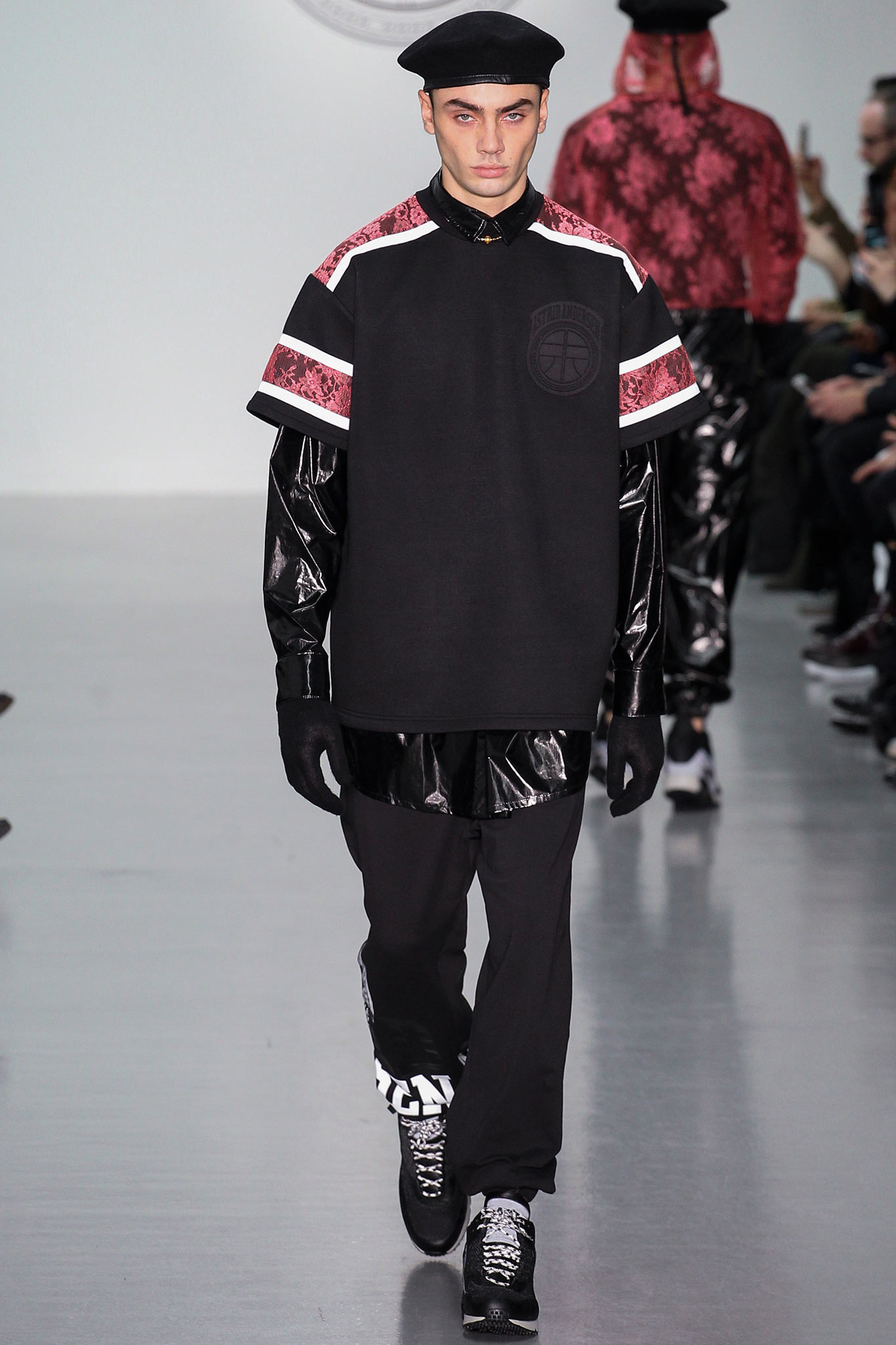 black and red relaxed top with pants