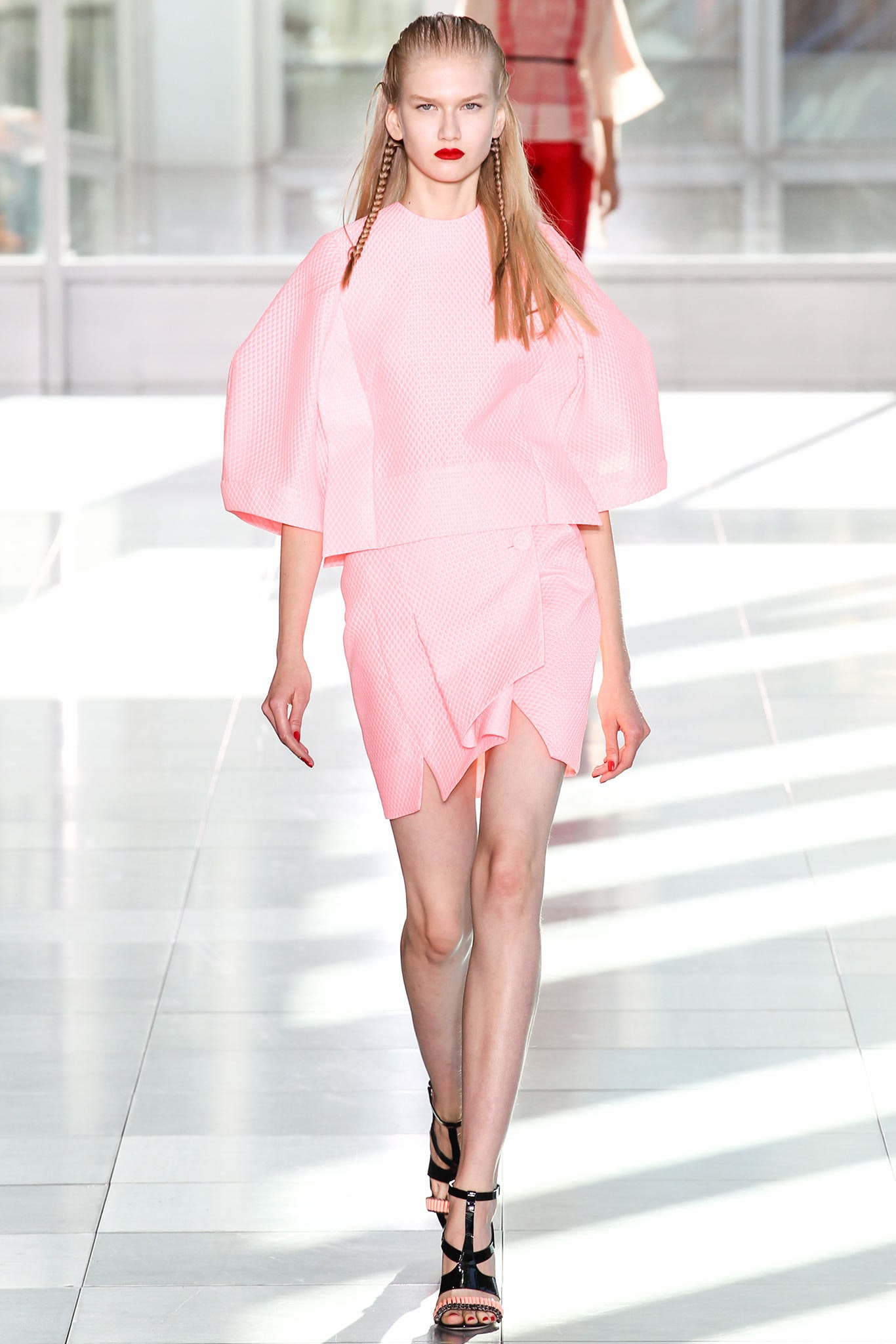 pink fitted asymmetric mini dress