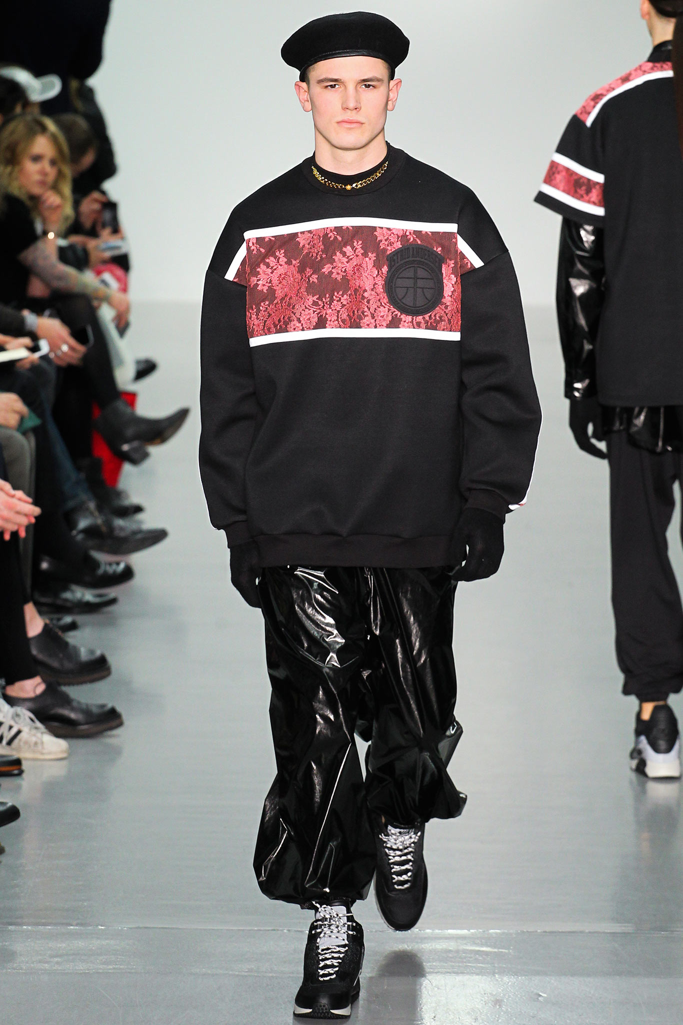 black vinyl relaxed wide-leg shiny pants