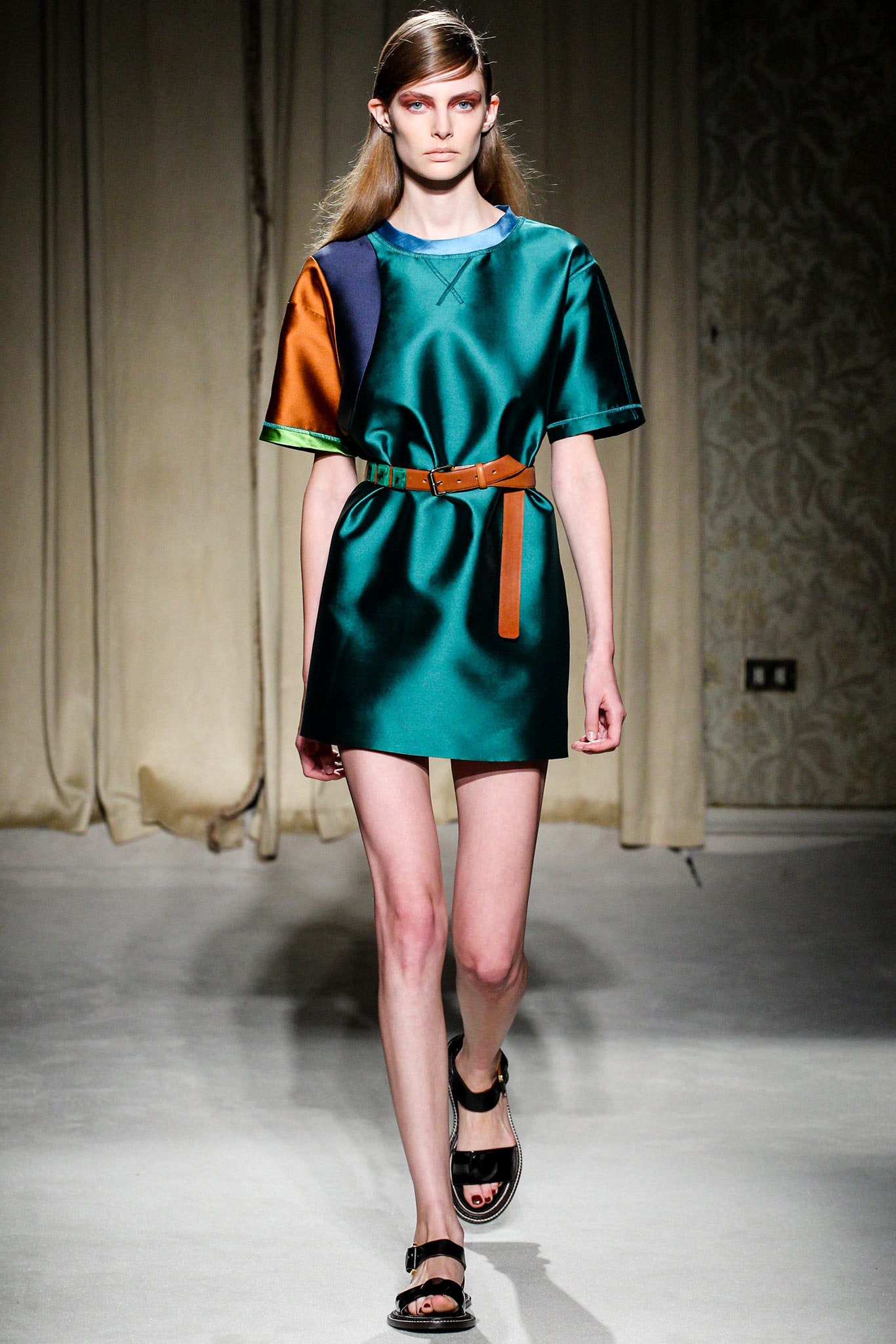 color-blocked silk mini dress